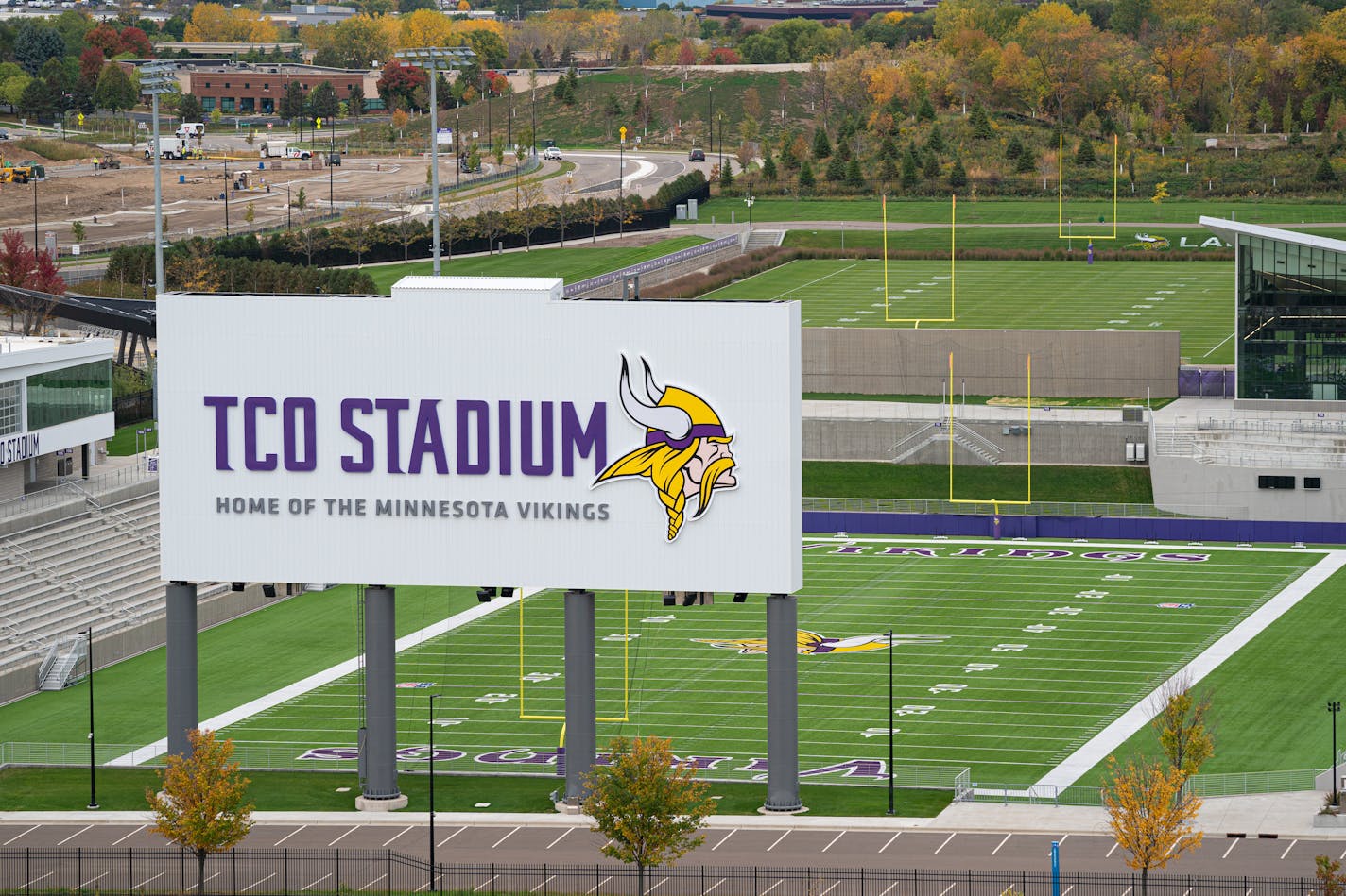 The view of TCO Stadium and TCO Performance Center from the OMNI Viking Lakes Hotel