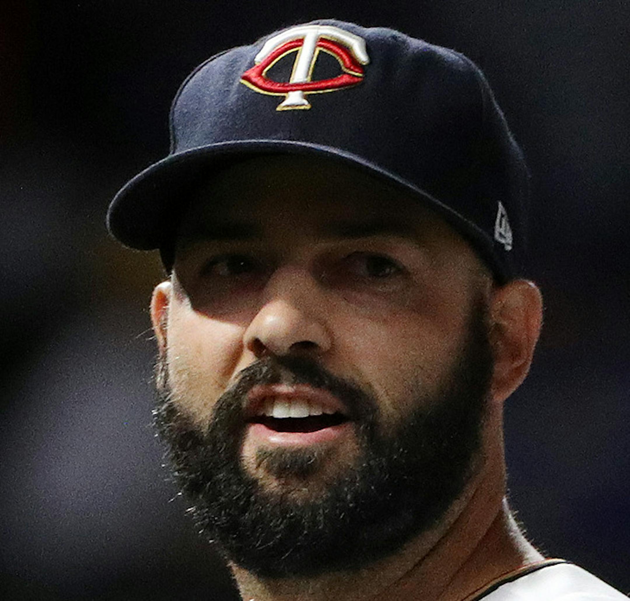 Minnesota Twins catcher Jason Castro (21) celebrated with pitcher Dillon Gee (35) after the win. ] ANTHONY SOUFFLE ï anthony.souffle@startribune.com Game action from an MLB game between the Minnesota Twins and the Milwaukee Brewers Tuesday, Aug. 8, 2017 at Target Field in Minneapolis.
