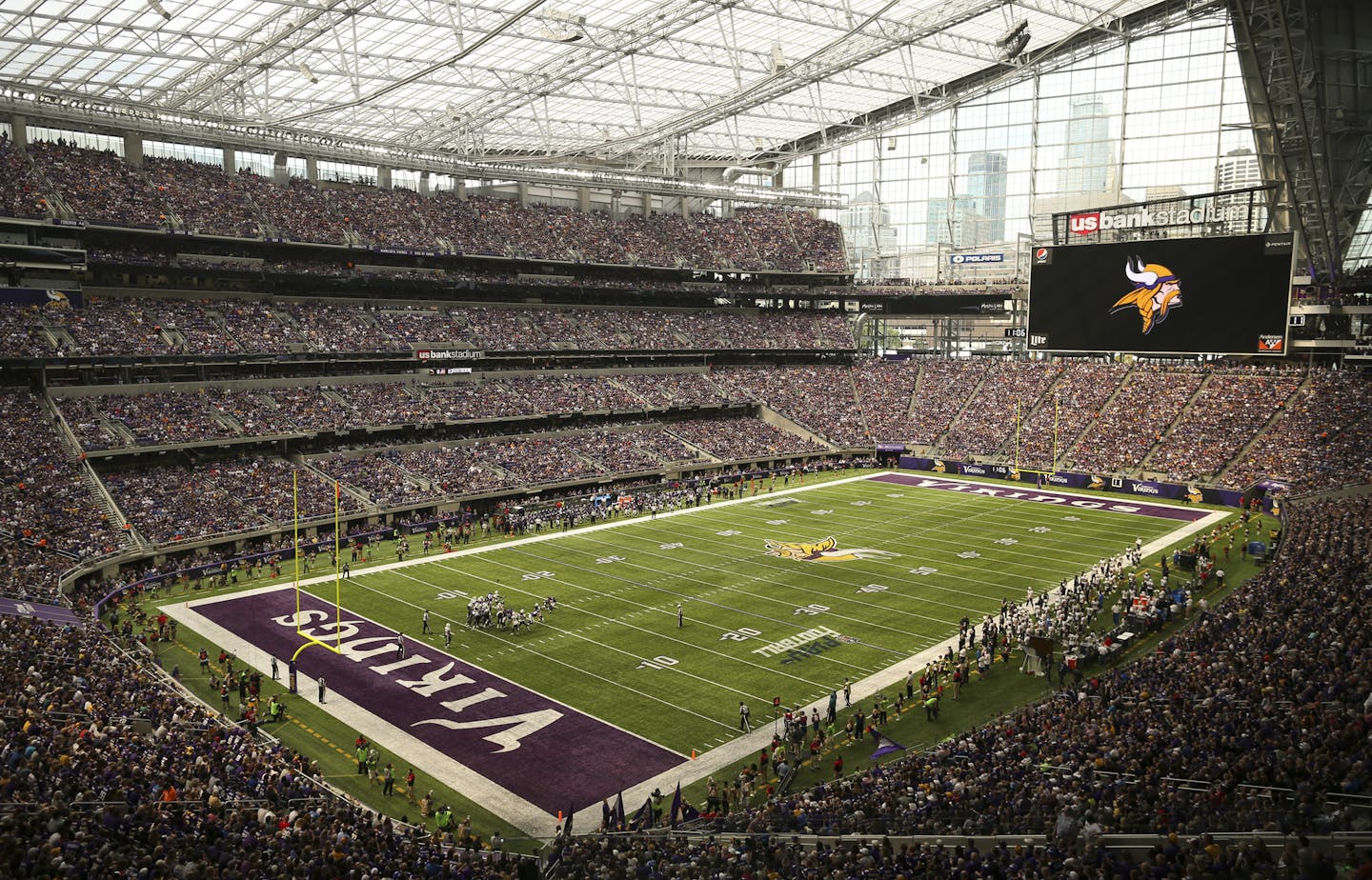 On the team's opening drive, kicker Blair Walsh hit a 23 yard field goal for the Vikings' first score of the game. ] JEFF WHEELER &#xef; jeff.wheeler@startribune.com The Minnesota Vikings inaugurated their new home with an NFL preseason game against the San Diego Chargers Sunday afternoon, August 28, 2016 at U.S. Bank Stadium in Minneapolis.