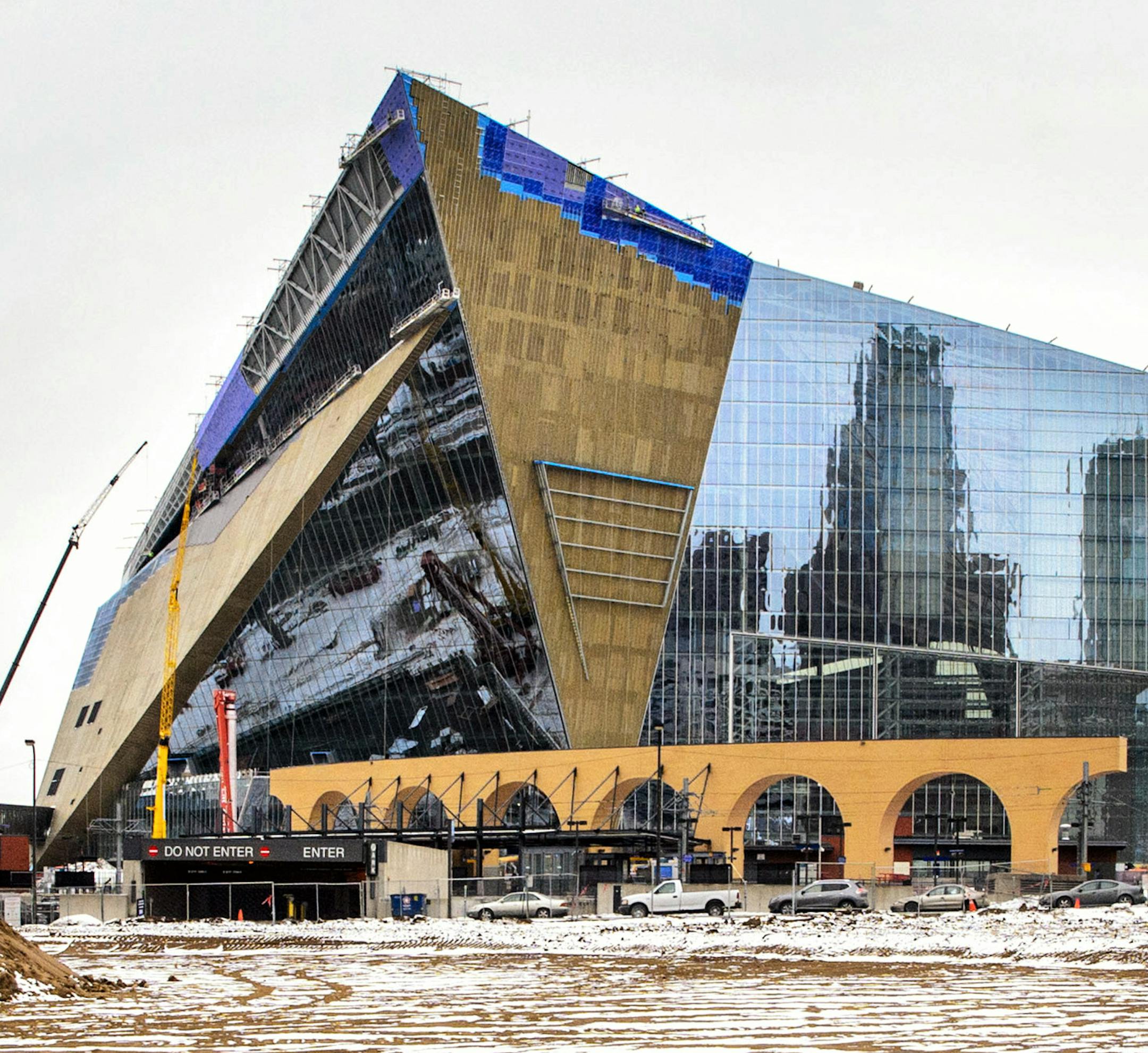 US Bank Stadium where the Minnesota Vikings will play in six months. ] GLEN STUBBE * gstubbe@startribune.com Monday, February 15, 2016 With a stadium six months from its first game, the Vikings are still scrambling to locate tailgating space near their gridiron edifice. Eds. The Star Tribune used to stand here at 425 Portland
