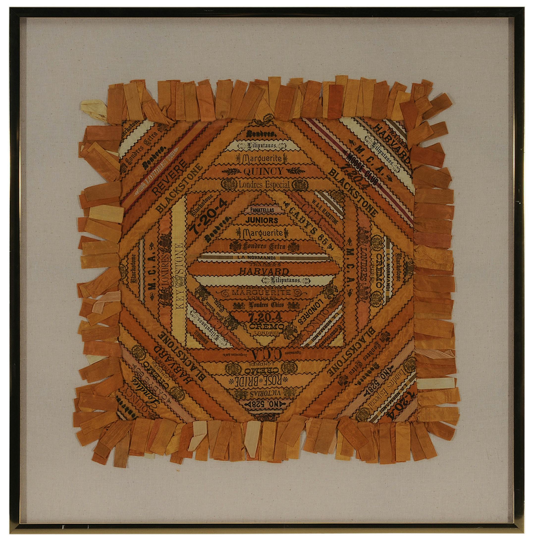 Someone in the family was a heavy smoker. This panel is made of nearly 100 19th-century silk cigar bands. The seamstress may have started to make a quilt, but settled for this 23-inch square panel. It sold in March 2015 for $1,200 at a Brunk auction in Asheville, N.C. (c) 2015 by Cowles Syndicate Inc.