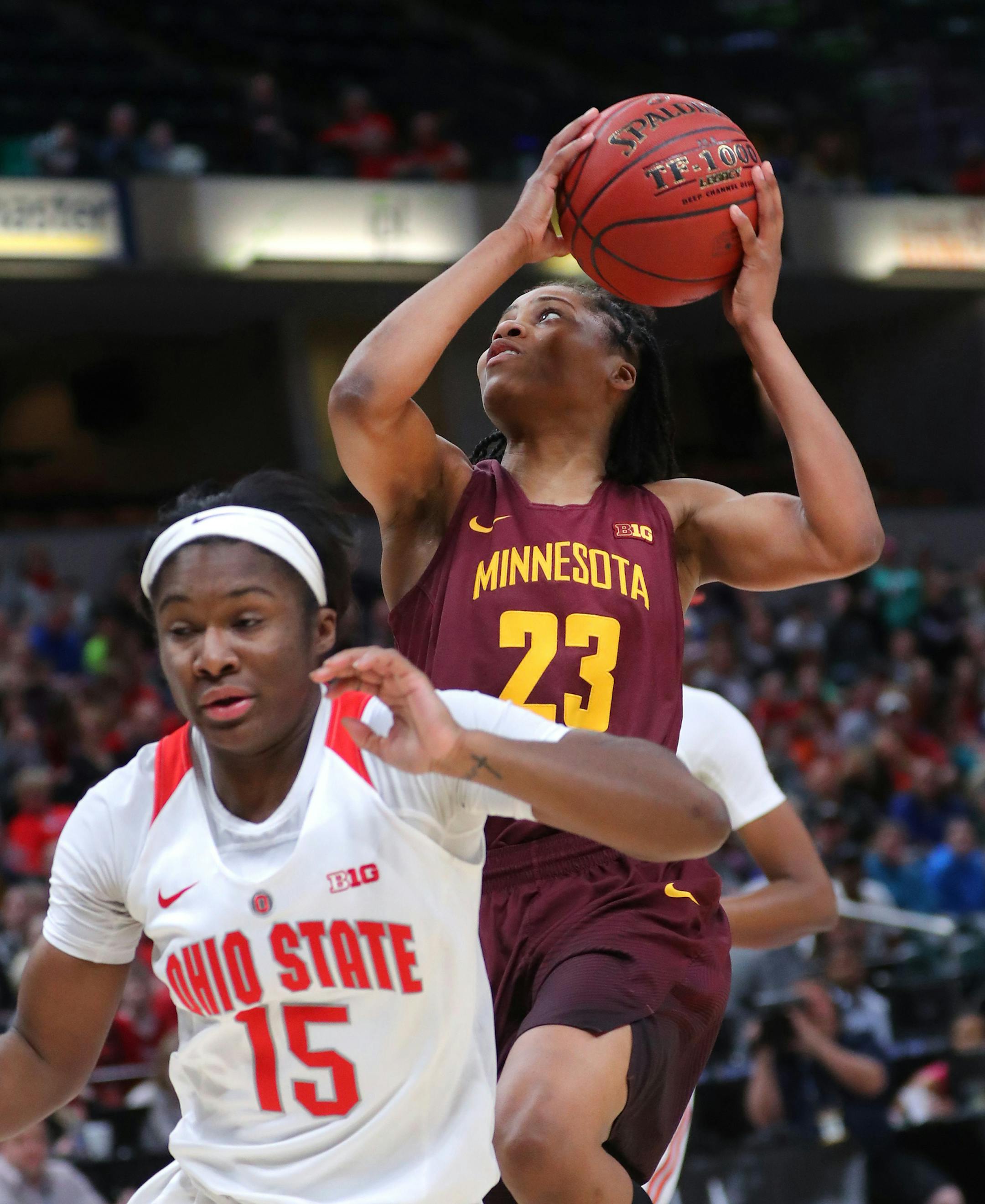 during the 2018 Big Ten Women's Basketball Tournament held at Bankers Life Fieldhouse in Indianapolis, IN on Saturday, March 3, 2018.