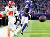 L'jarius Sneed (38) Kansas City Chiefs tangled up with Minnesota Vikings receiver Jordan Addison (3) in the fourth quarter. No flag on the play. A fla