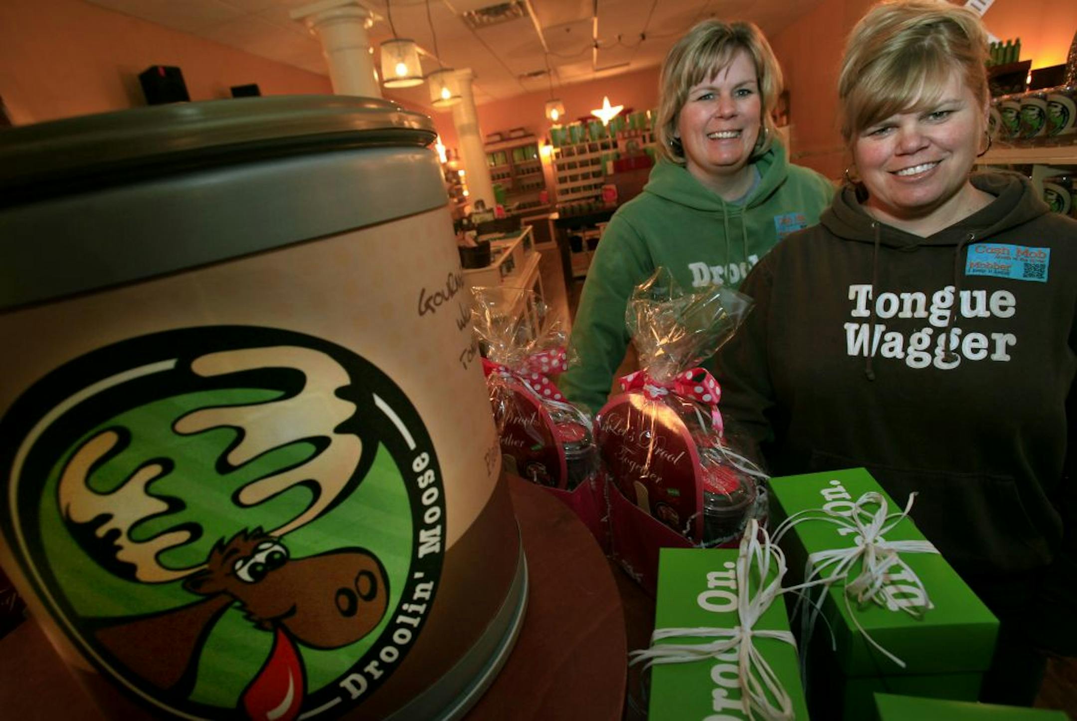Amy Bustos (left) and Missy Wettstrom (right), owners of Droolin' Moose store at 14600 10th Avenue S. in Burnsville, MN on January 24, 2013.
