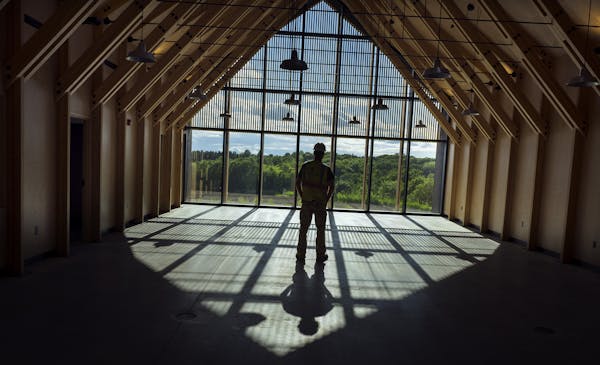 Ben Nordquist of Loeffler Construction stood in the new Tashjian Bee and Pollinator Discovery Center at The Minnesota Arboretum is almost complete Mon