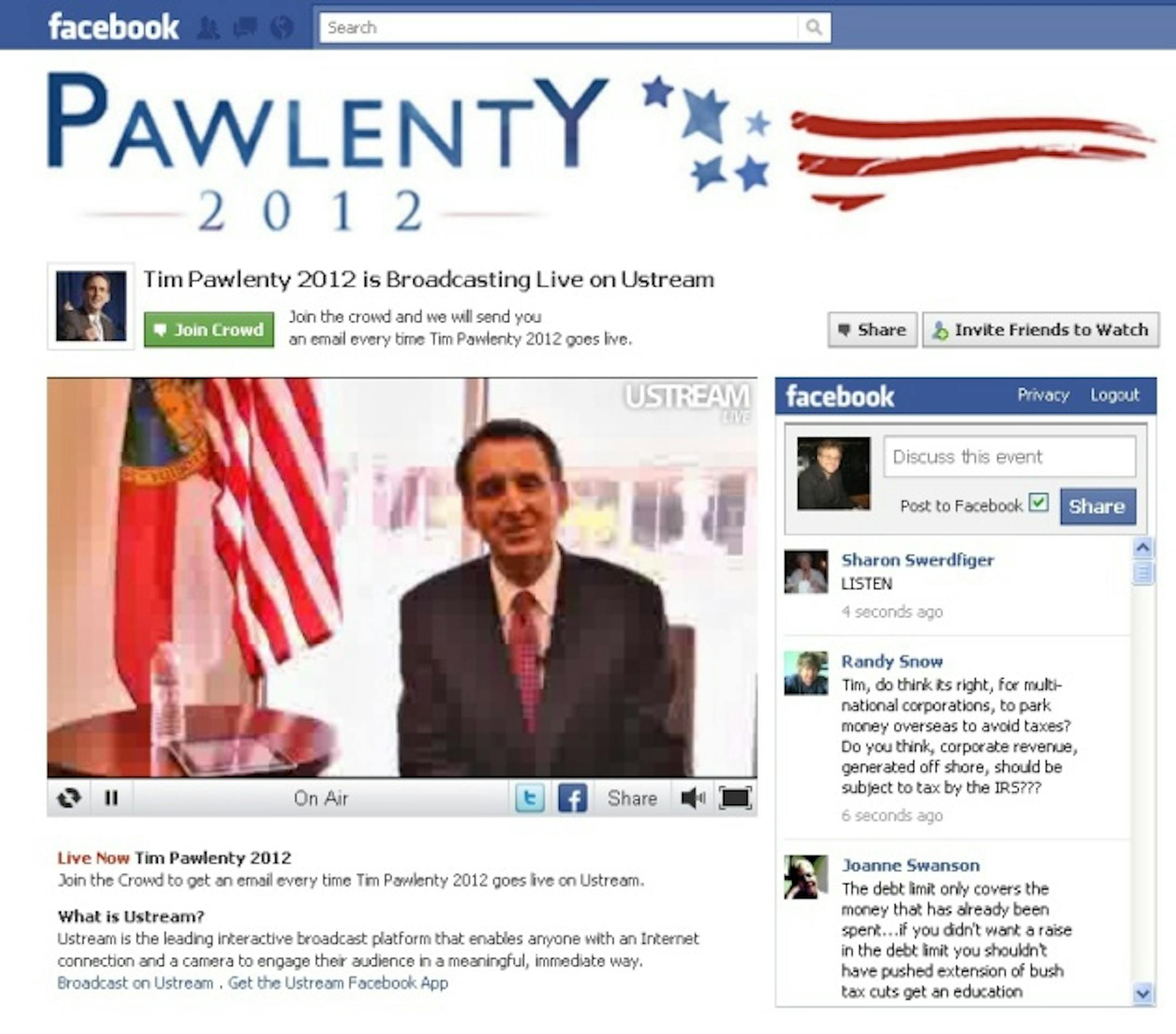 Screen-grab of Pawlenty's town hall.