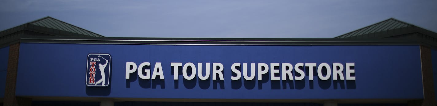 The sign above the PGA Tour Superstore entrance. ] JEFF WHEELER &#x2022; jeff.wheeler@startribune.com A PGA Tour Superstore will open in Minnetonka Saturday. On Wednesday afternoon, June 8, 2016 inventory was being labeled and arranged ahead of the grand opening.