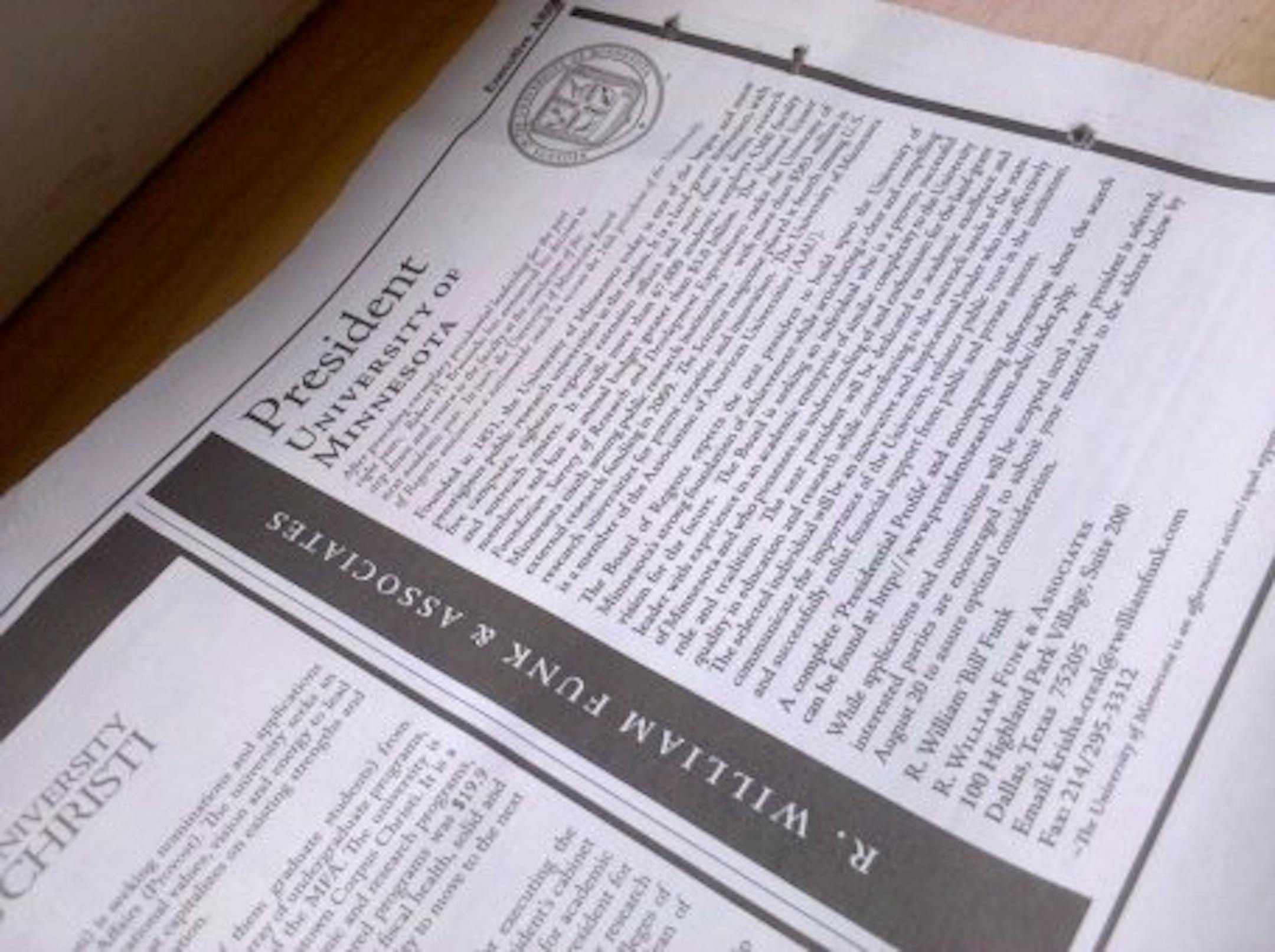 Listing in the Chronicle of Higher Education