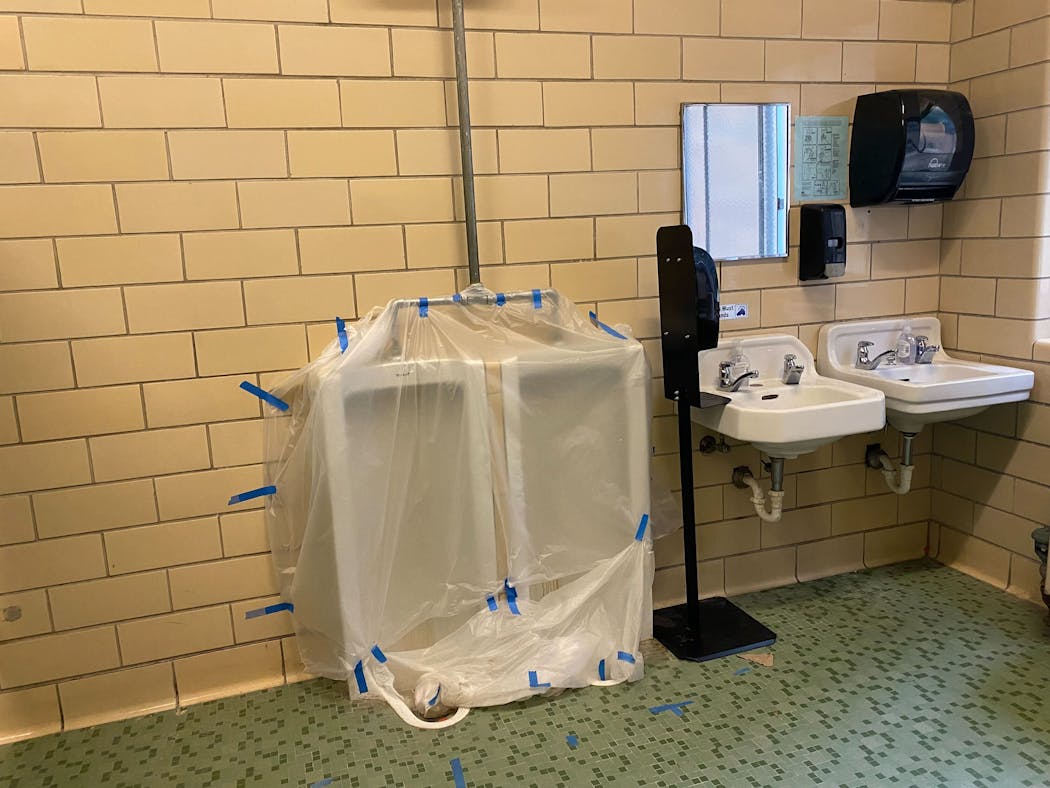 Several bathrooms at Legacy of Dr. Josie R. Johnson Montessori School in north Minneapolis are unusable, including some toilets that don’t flush.