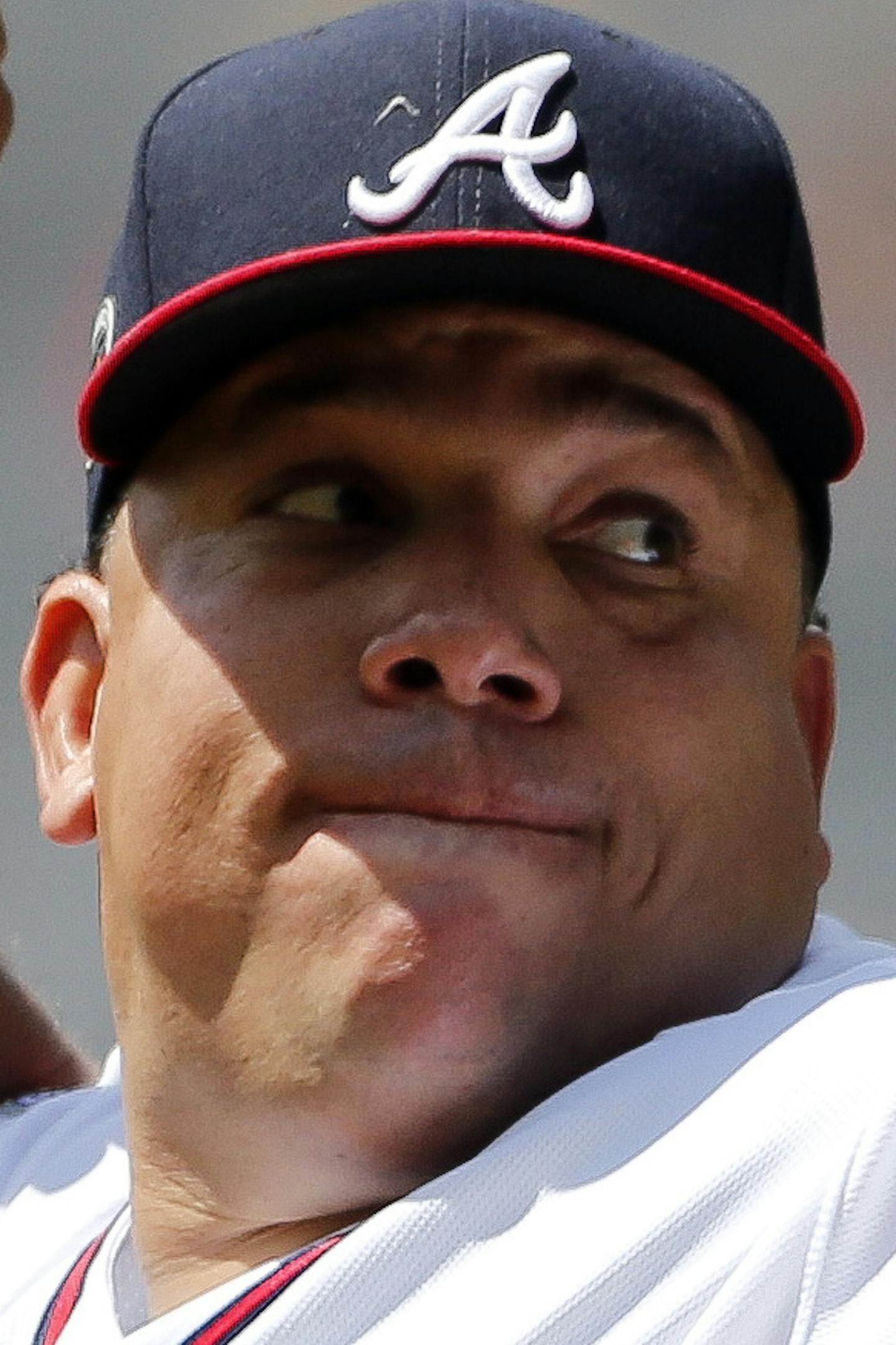 Atlanta Braves starting pitcher Bartolo Colon works in the first inning of a baseball game against the Pittsburgh Pirates, Thursday, May 25, 2017, in Atlanta. (AP Photo/John Bazemore)