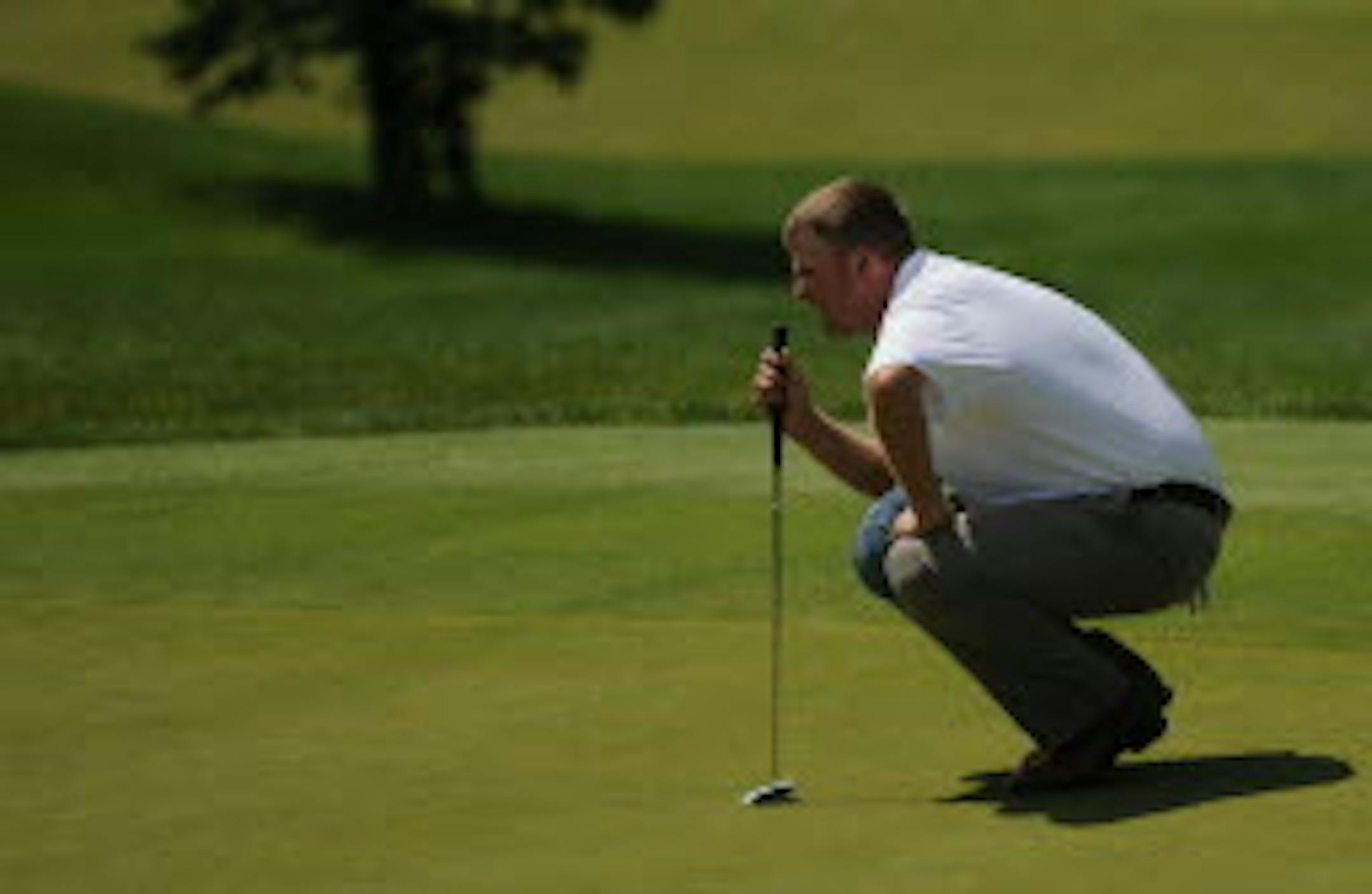Jeff Sorenson studied a putt during the final round of the Minnesota State Open at Rush Creek Golf Club in Maple Grove. Sorenson qualified for the PGA Championship, which begins Thursday at Atlanta Athletic Club