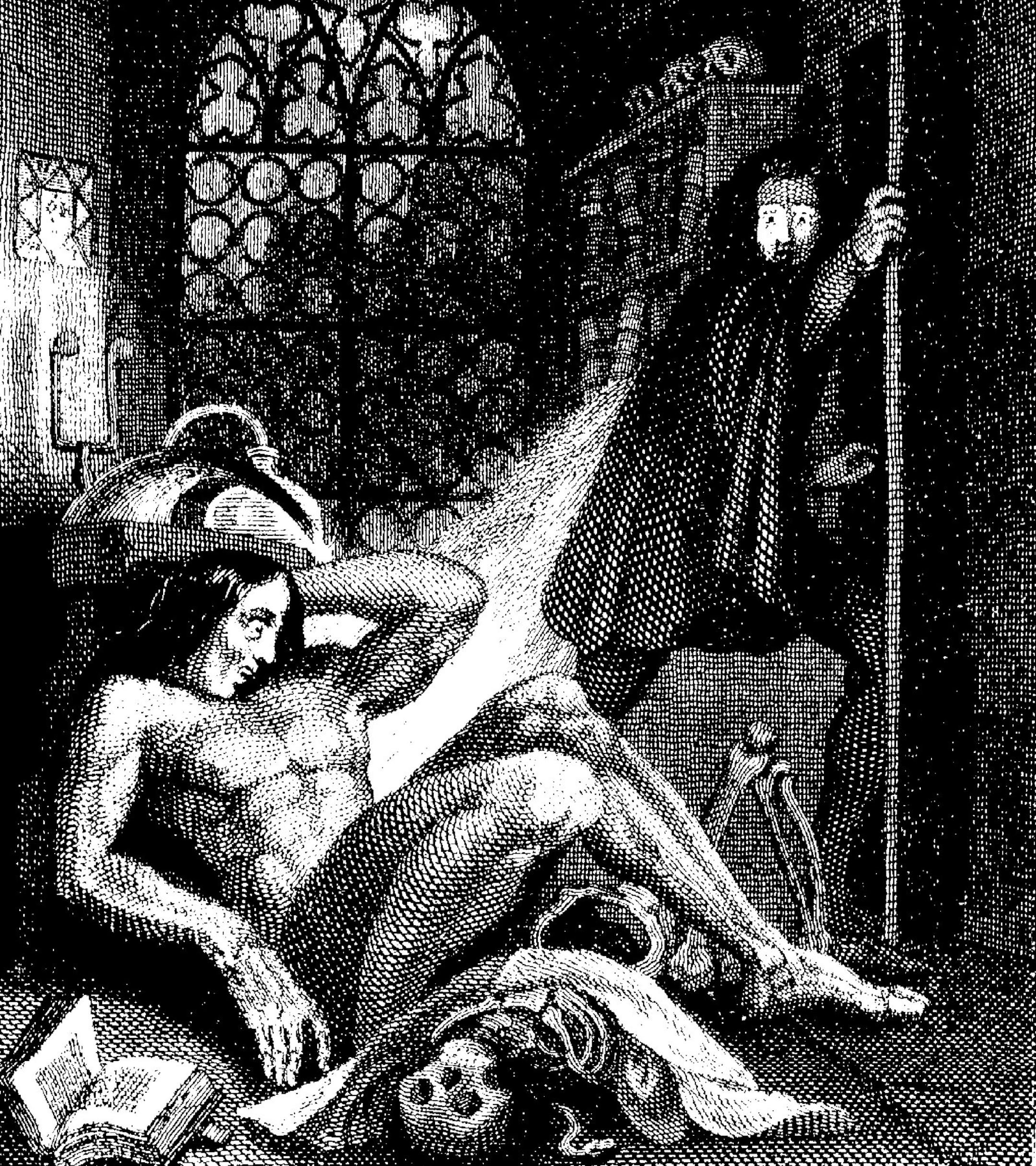 An 1831 engraving that accompanied the Mary Shelley's Frankenstein second edition. ÏNo mortal could support the horror of that counte-nance,Ó says Frankenstein upon his creatureÌs re-birth. ÏA mummy again endued with animation could not be so hideous as that wretch. I had gazed on him while unfinished; he was ugly then; but when those muscles and joints were rendered capable of motion, it became a thing such as even Dante could not have conceived.