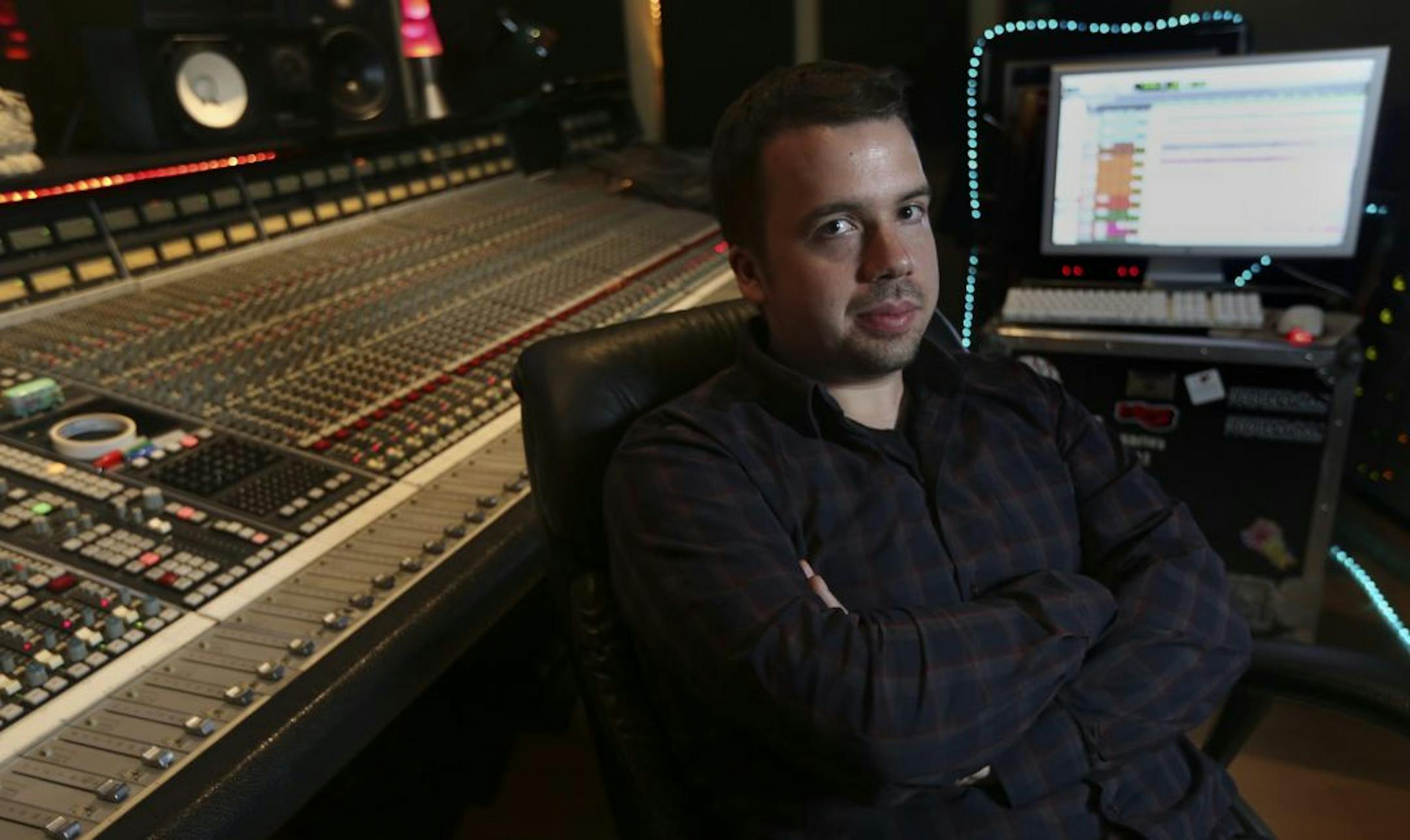 Spencer Wirth-Davis sat in the mixing room at Waterbury Studios that he help build from an empty shell in Minneapolis, Min., Friday September 7, 2012. Wirth-Davis lost his mother to ovarian cancer. He made a hip-hop album about her titled "For My Mother."