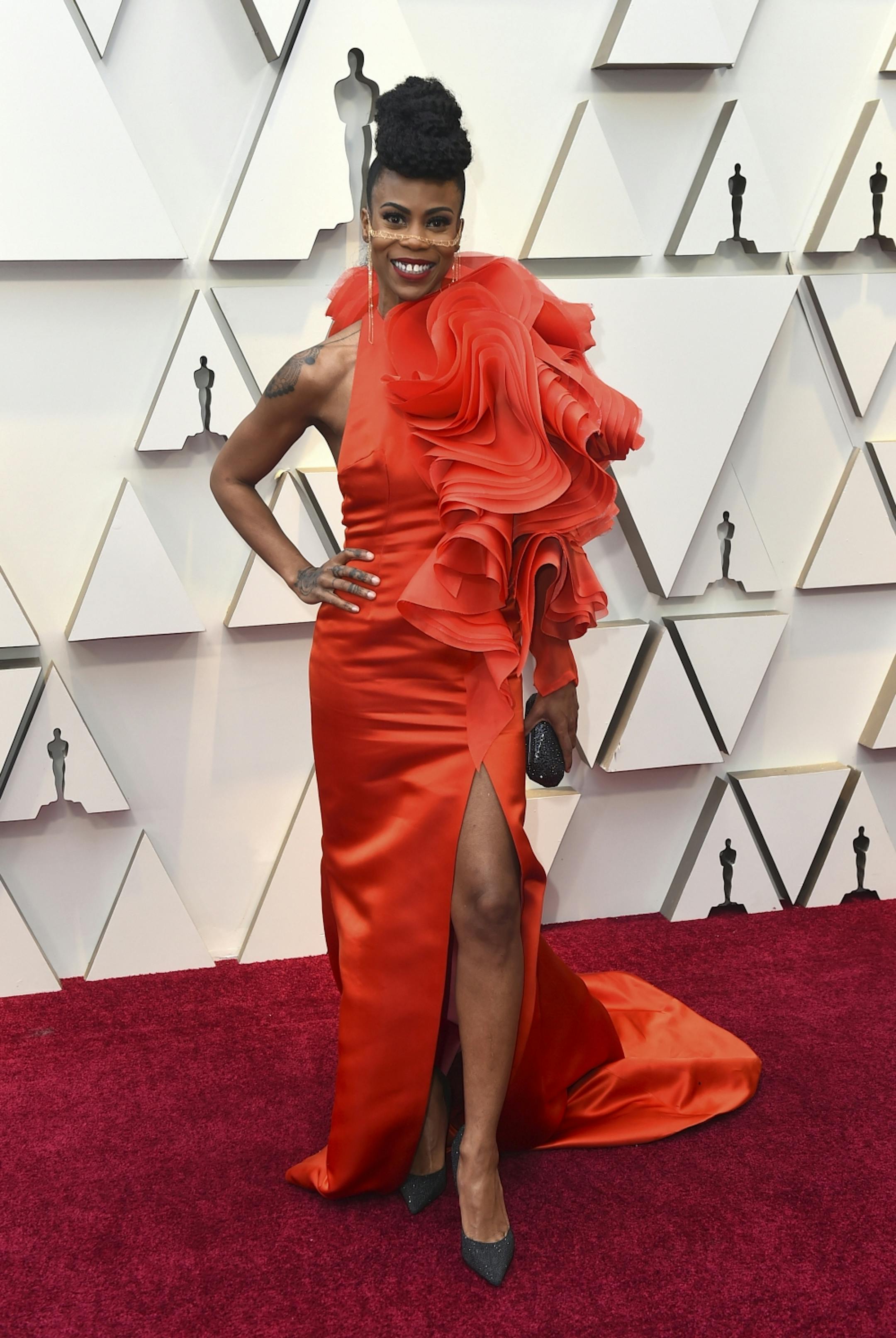 Hannah Beachler arrives at the Oscars on Sunday, Feb. 24, 2019, at the Dolby Theatre in Los Angeles.