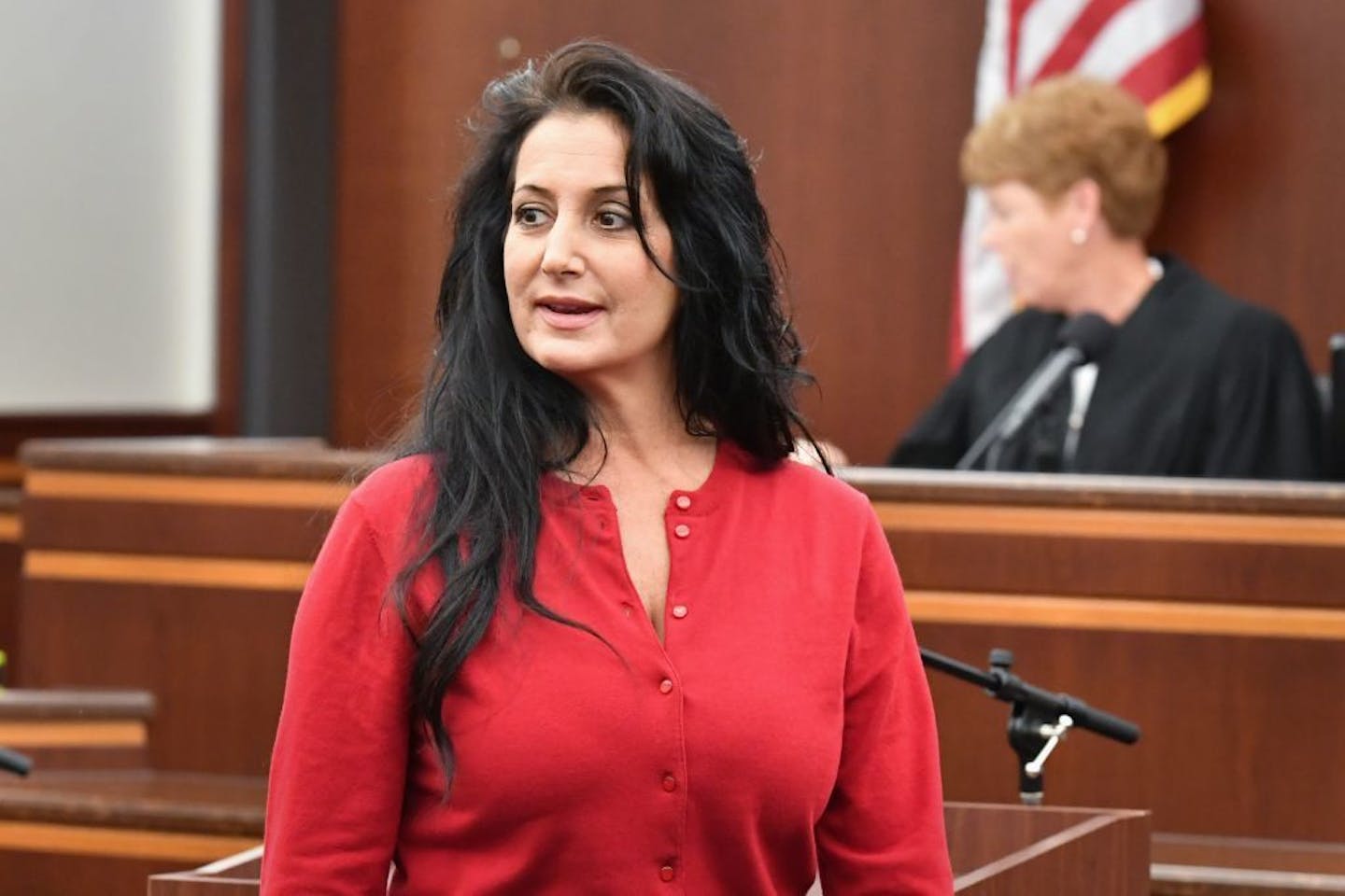 Sandra Grazzini-Rucki was ordered to surrender to the court after her sentencing. She was with her attorney Stephen Grigsby, behind her is Judge Karen Asphaug.