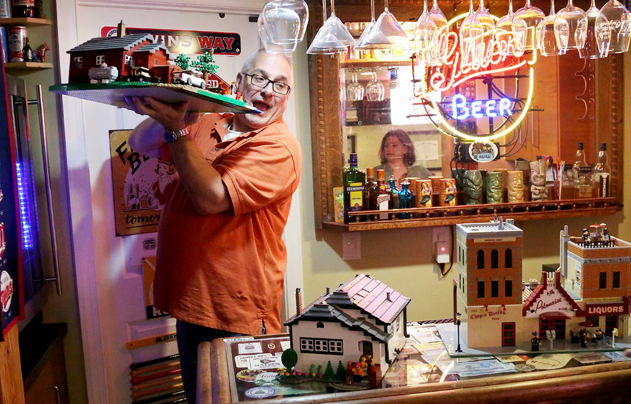 Jeff Esler paid homage to Nye's Polonaise Room with a 1,000-piece Lego model. It resides in his man cave with replicas of his family's cabin and south Minneapolis home.