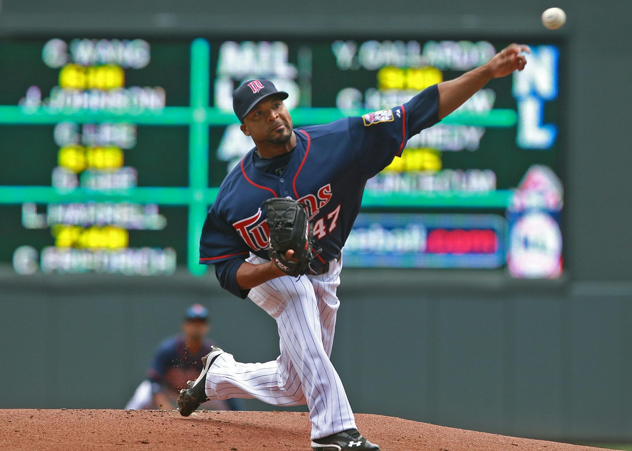 Minnesota Twins Francisco Liriano pitched during the second inning against Oakland hitters, Wednesday, May 30, 2012 at Target Field in Minneapolis, MN. (ELIZABETH FLORES/STAR TRIBUNE) ELIZABETH FLORES � eflores@startribune.com
