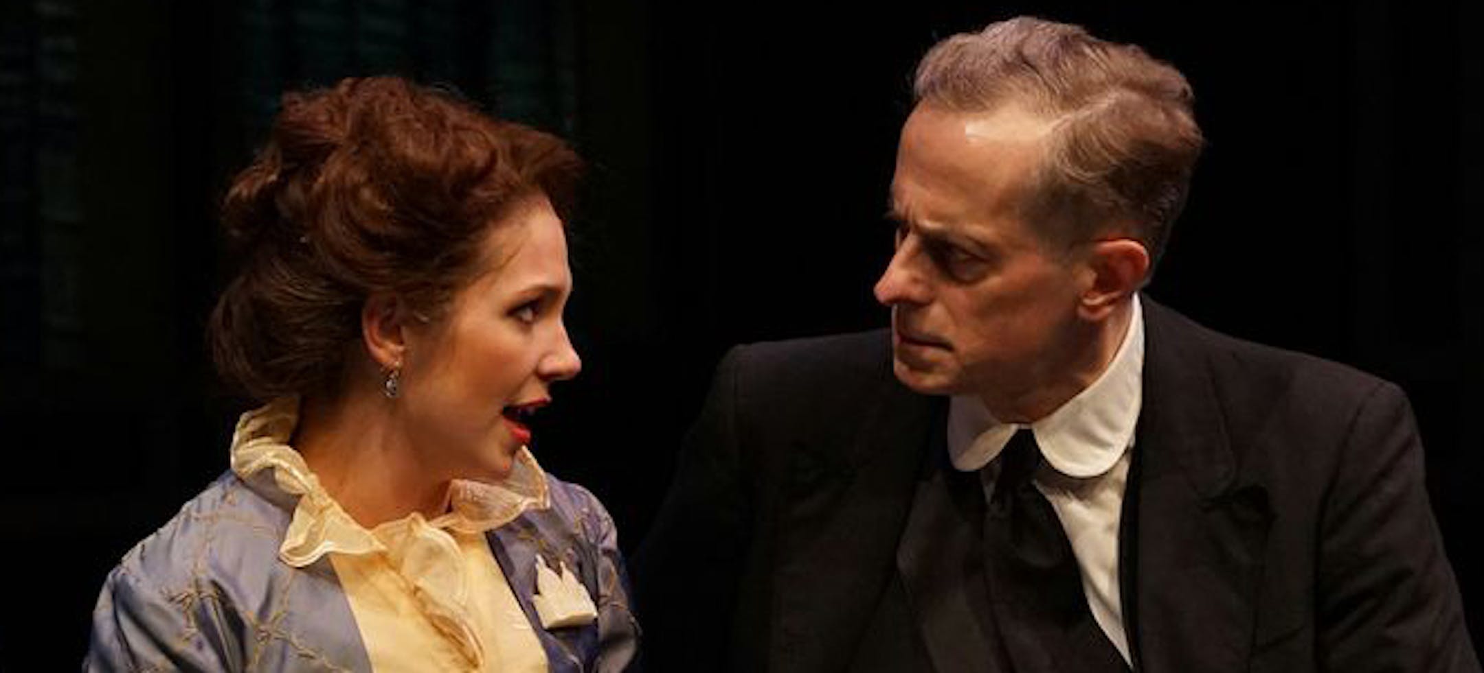 Photo credit: Petronella Ytsma Kathryn Wind as Christiane de LaBagassie and Steve Hendrickson as the title character in "Sherlock Holmes and the Adventure of the Suicide Club" at the Park Square Theatre.