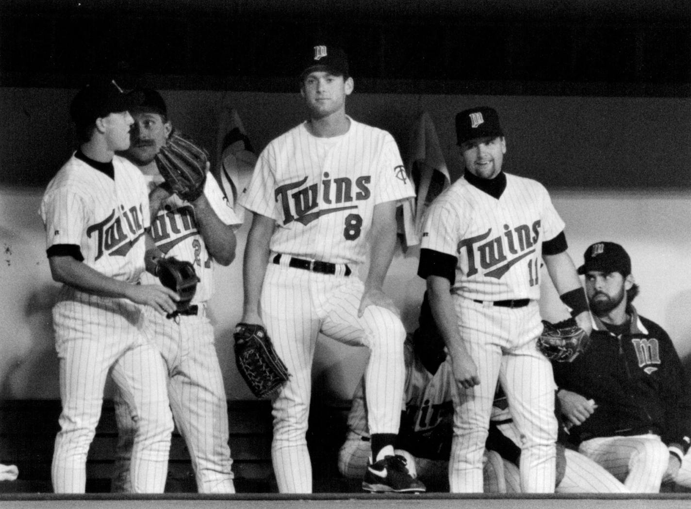 David McCarty, center, in his major league debut in 1993. McCarthy went 1-for-4.