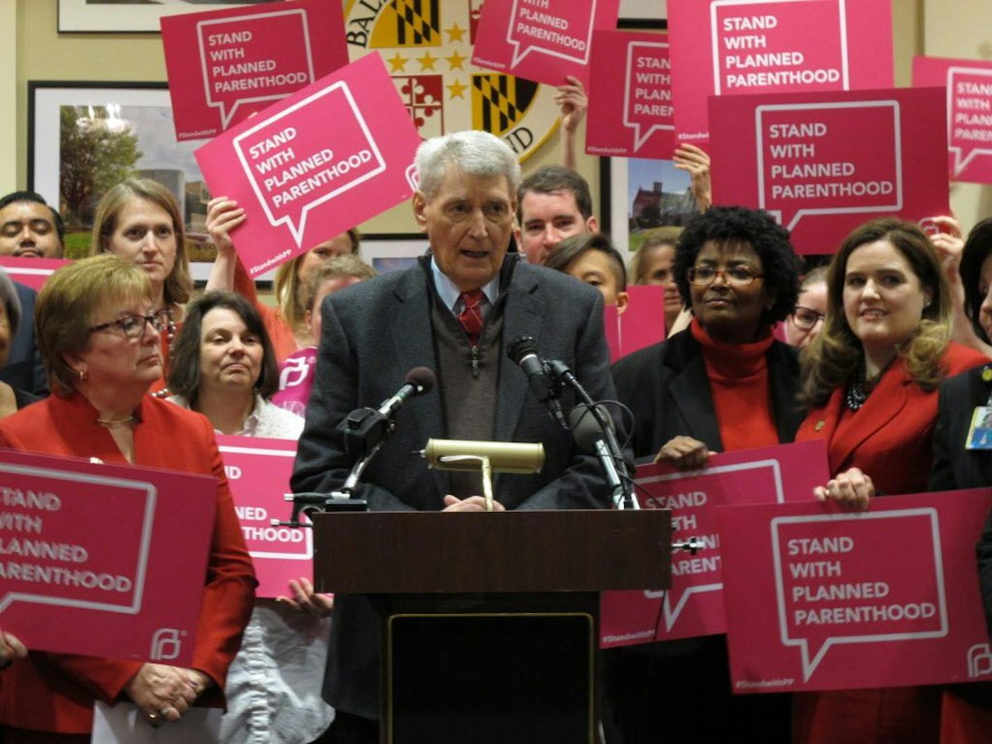 Maryland House Speaker Michael Busch speaks at a news conference in Annapolis, Maryland, on Wednesday, March 8, 2017 in support of legislation to continue funding for services provided by Planned Parenthood. Maryland Democrats are supporting the state legislation due to concerns that President Donald Trump and the Republican-led Congress will cut family planning services in the Republican health care bill in Washington.