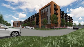 Developer Kelly Doran has obtained financing to build a pair of matching four-story buildings in St. Anthony with 492 units that will wrap around a co