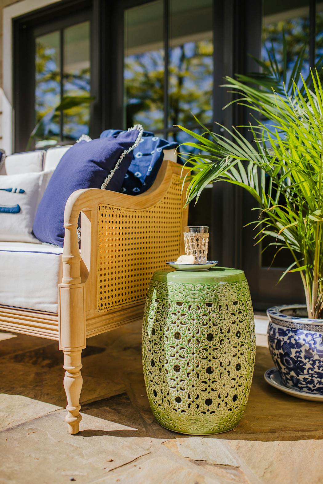 Few things complete an outdoor space like a set of garden stools and a group of beautiful outdoor pillows.