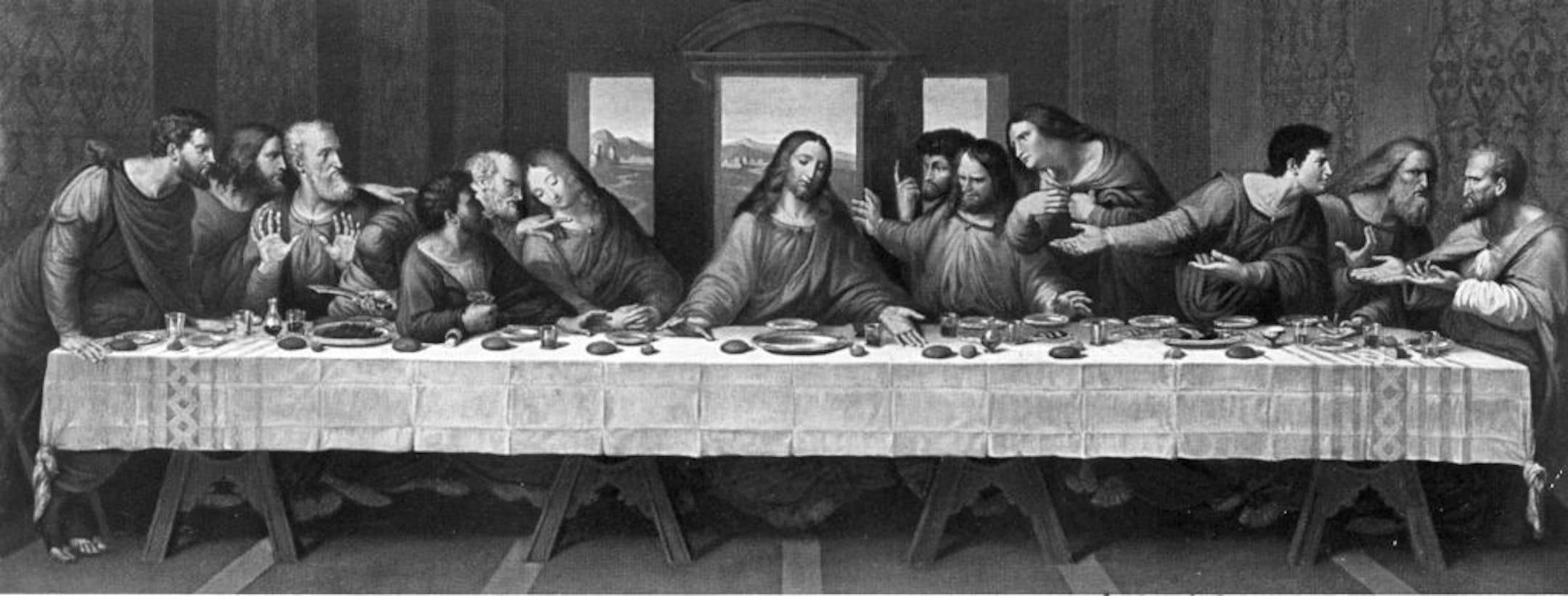 A reconstructed full view of Leonardo Da Vinci's "Last Supper." The original was painted on the refectory wall of Santa Maria delle Grazie in Milan, Italy, between 1495 and 1498.