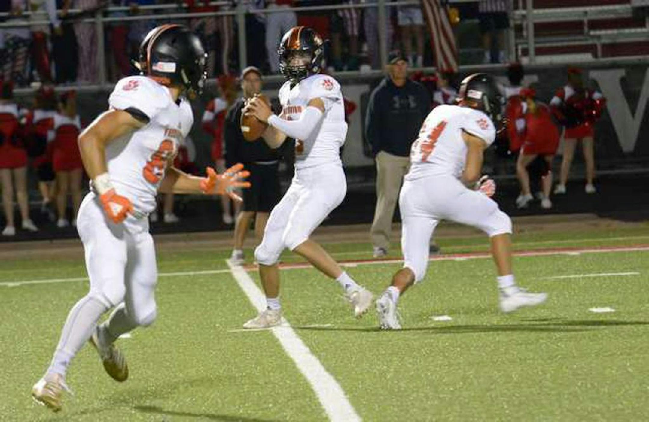 Farmington quarterback Alex Berreth sets to pass in a 41-14 season-opening victory over Stillwater.