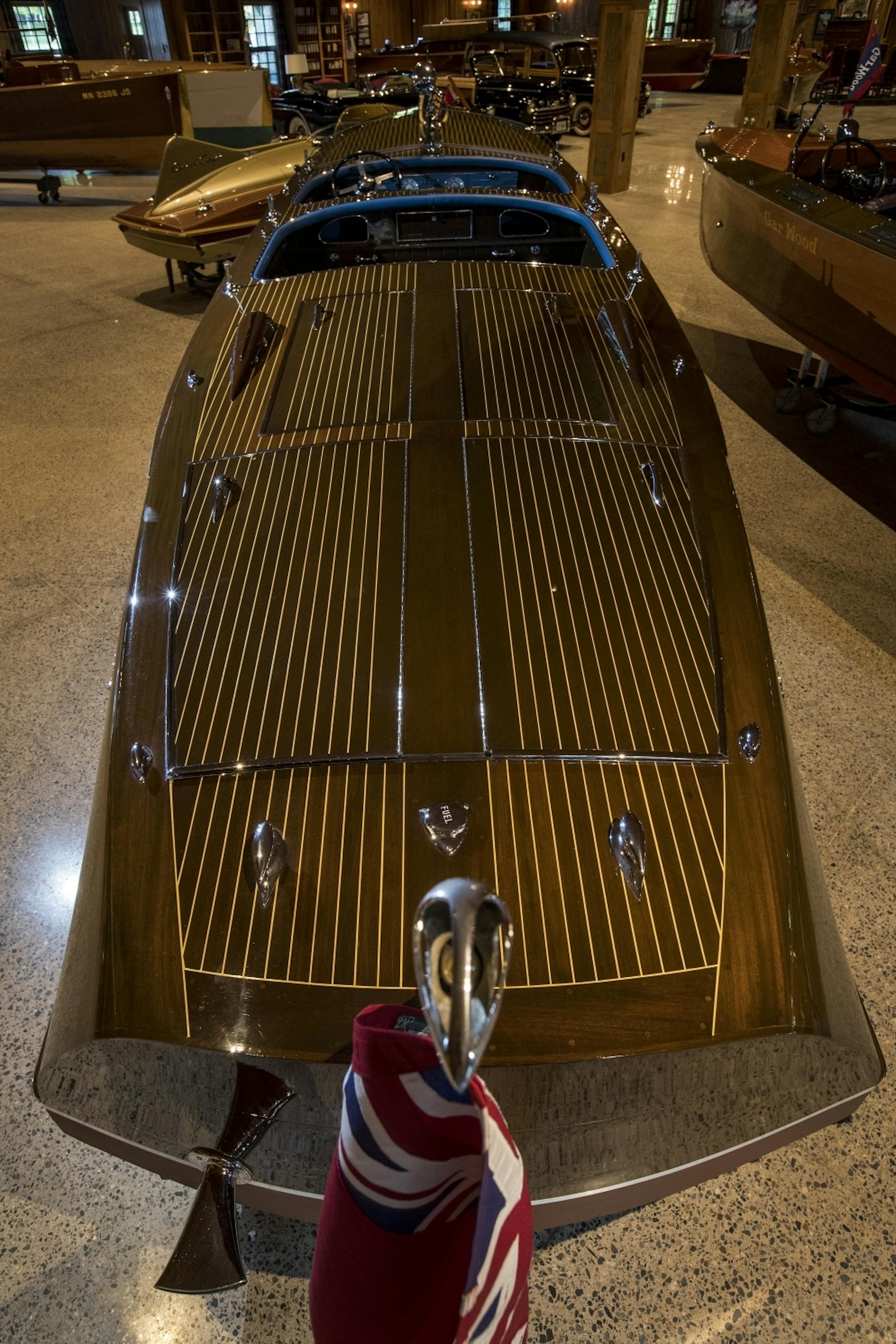 The WOODMERE a1937 Custom 28-foot Canadian Minett Shields built by the manufacturer with a 1937 Cadillac windshield. The boat was owned by one family on Lake Muskoka, in Gravenhurst, Ontario, Canada from 1937-2012.