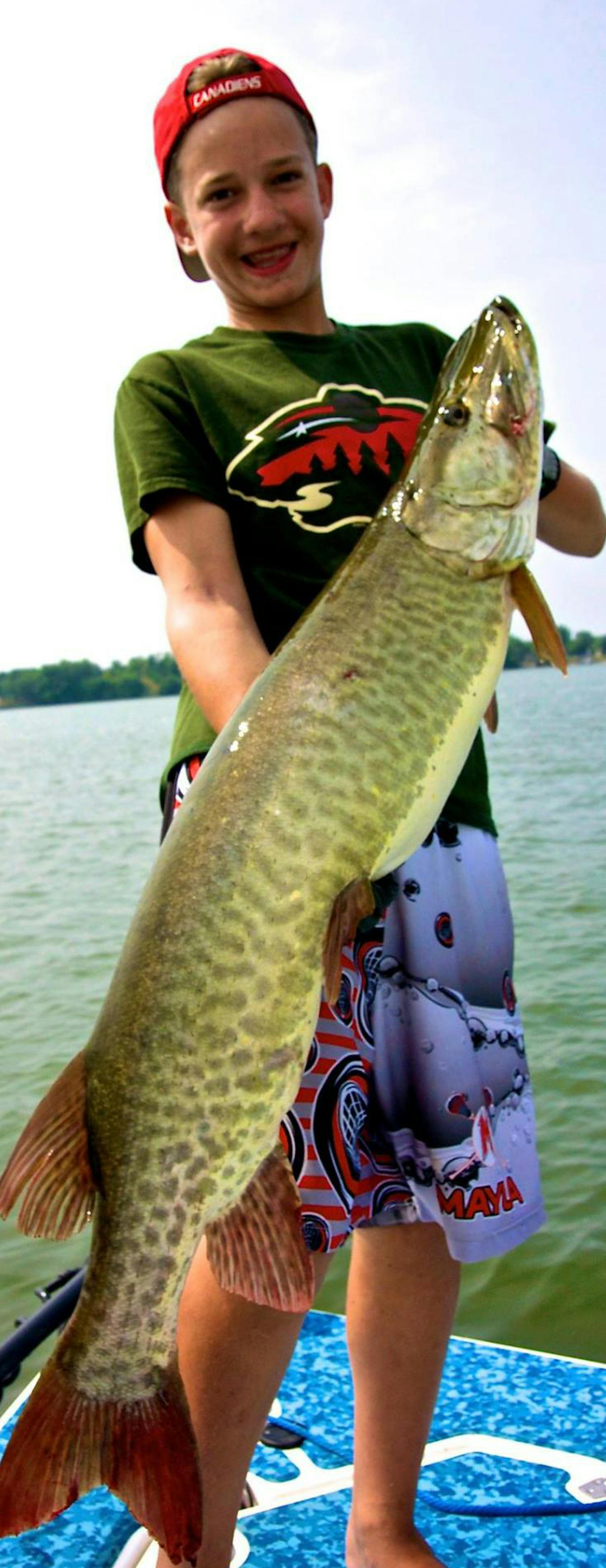 BIGGEST EVER Jack Klassen, 13, of Minneapolis caught and released this 50-inch muskie on a lake in the Alexandria area. "The fishing had been slow, and I was losing hope when all of a sudden, the fish smacked my lure,'' Jack said. It was his 19th muskie, and the biggest yet.