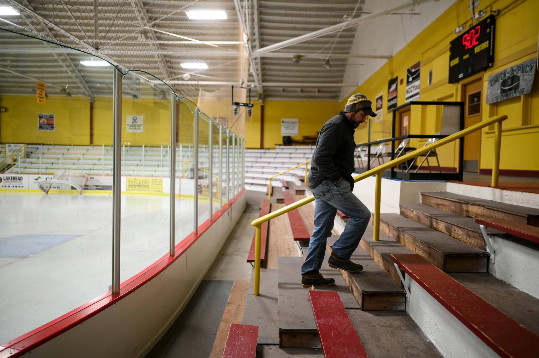 Jeff Torrel, a 96' graduate of Eveleth-Gilbert, walks through the Eveleth Hippodrome, the former home rink for the Eveleth-Gilbert Golden Bears, Monday, Feb. 21, 2022. Torrel is the former Eveleth-Gilbert hockey head coach and the school's final hockey coach before they became part of the new Rock Ridge district. The plan is for the Hippodrome to still be used for some Rock Ridge games, but the Iron Trail Motors Event center in Virginia will be the team's home.