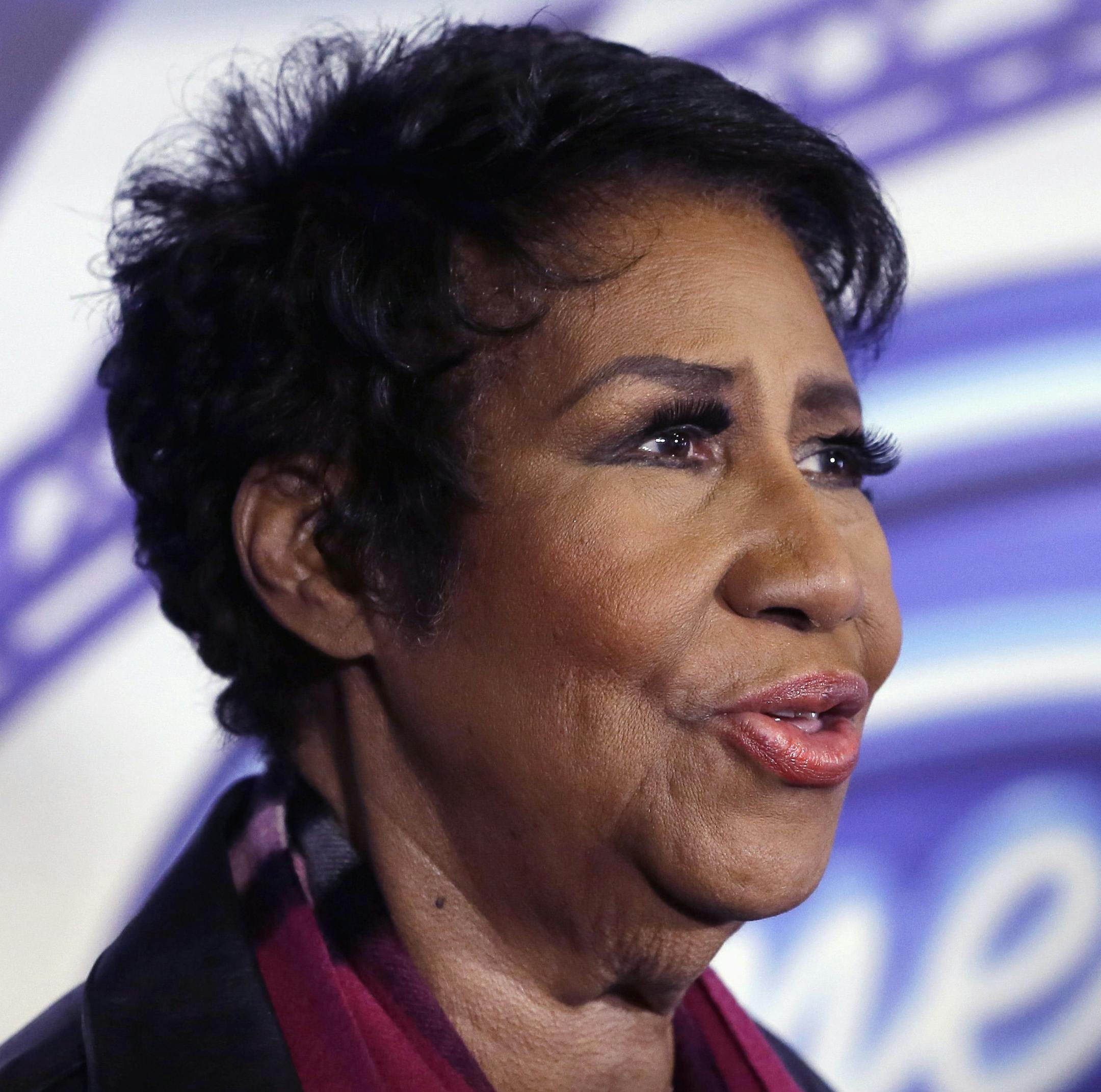 FILE - In a March 4, 2015, file photo, singer Aretha Franklin is interviewed after a taping for American Idol XIV at The Fillmore Detroit. Organizers announced Monday, Sept. 14, 2015, that Franklin will perform for Pope Francis during an outdoor festival in Philadelphia on the next-to-last night of his U.S. tour this month. (AP Photo/Carlos Osorio, File)