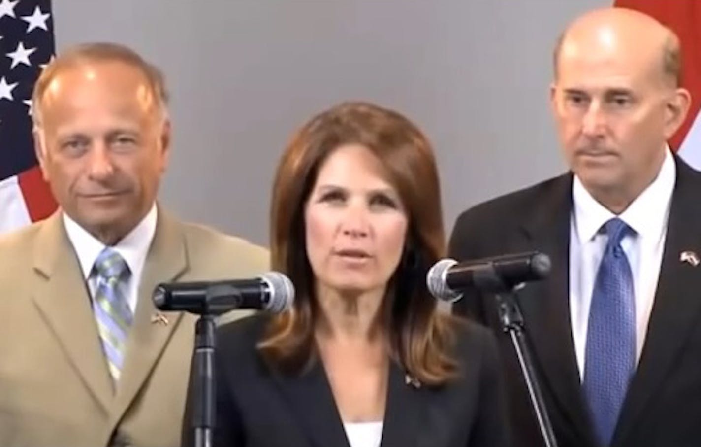 Screenshot of Iowa Rep. Steve King, Minnesota Rep. Michele Bachmann and Texas Rep. Louie Gohmert - all Republicans - on YouTube video made during their trip to Egypt.