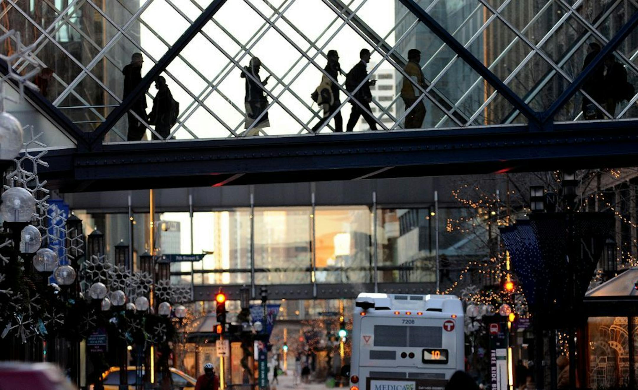 With temperatures below zero Tuesday morning, the skyways above Nicollet Mall were crowded with commuters.