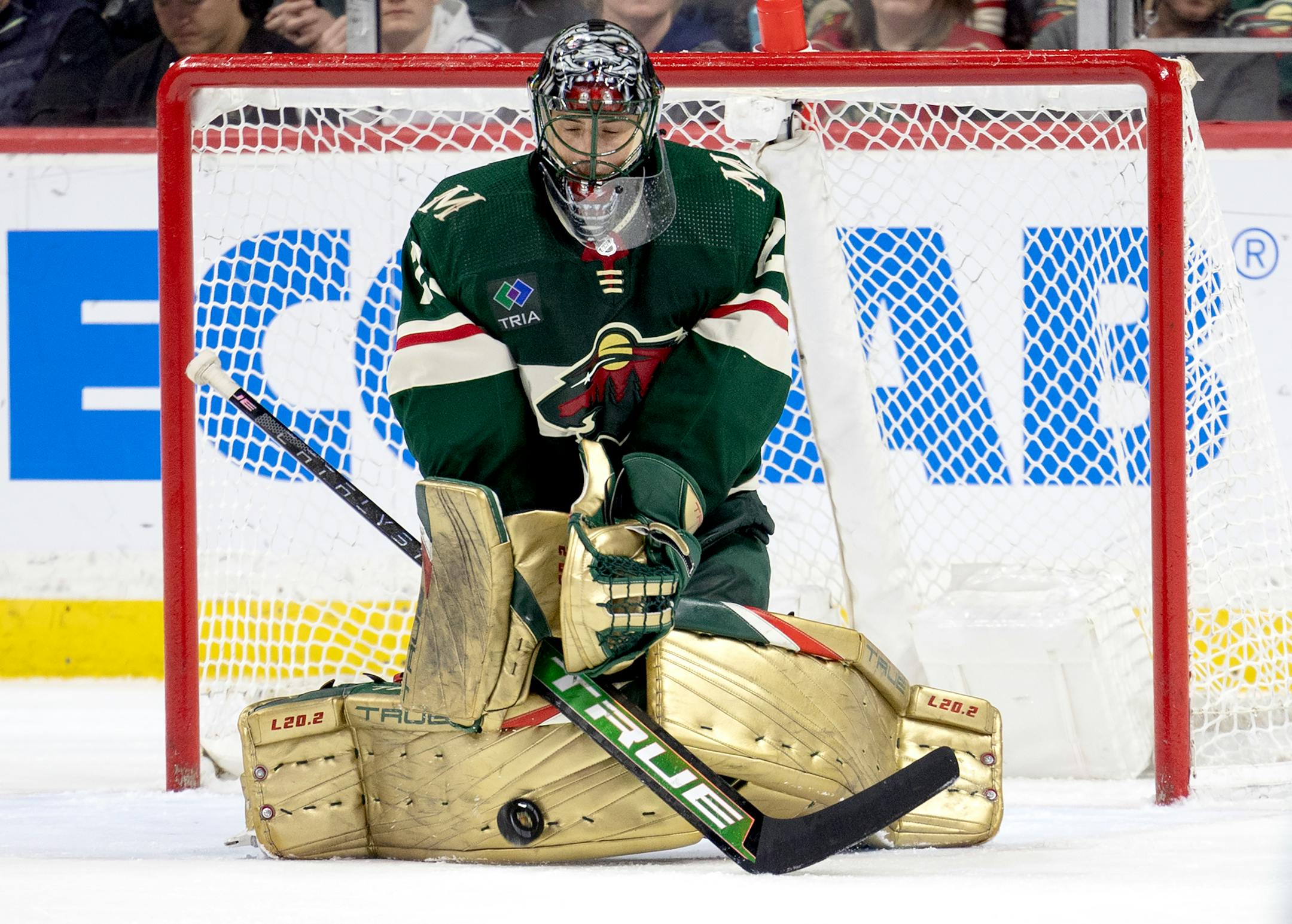 Minnesota Wild goalie Marc Andre Fleury (29) makes a save in the second period.