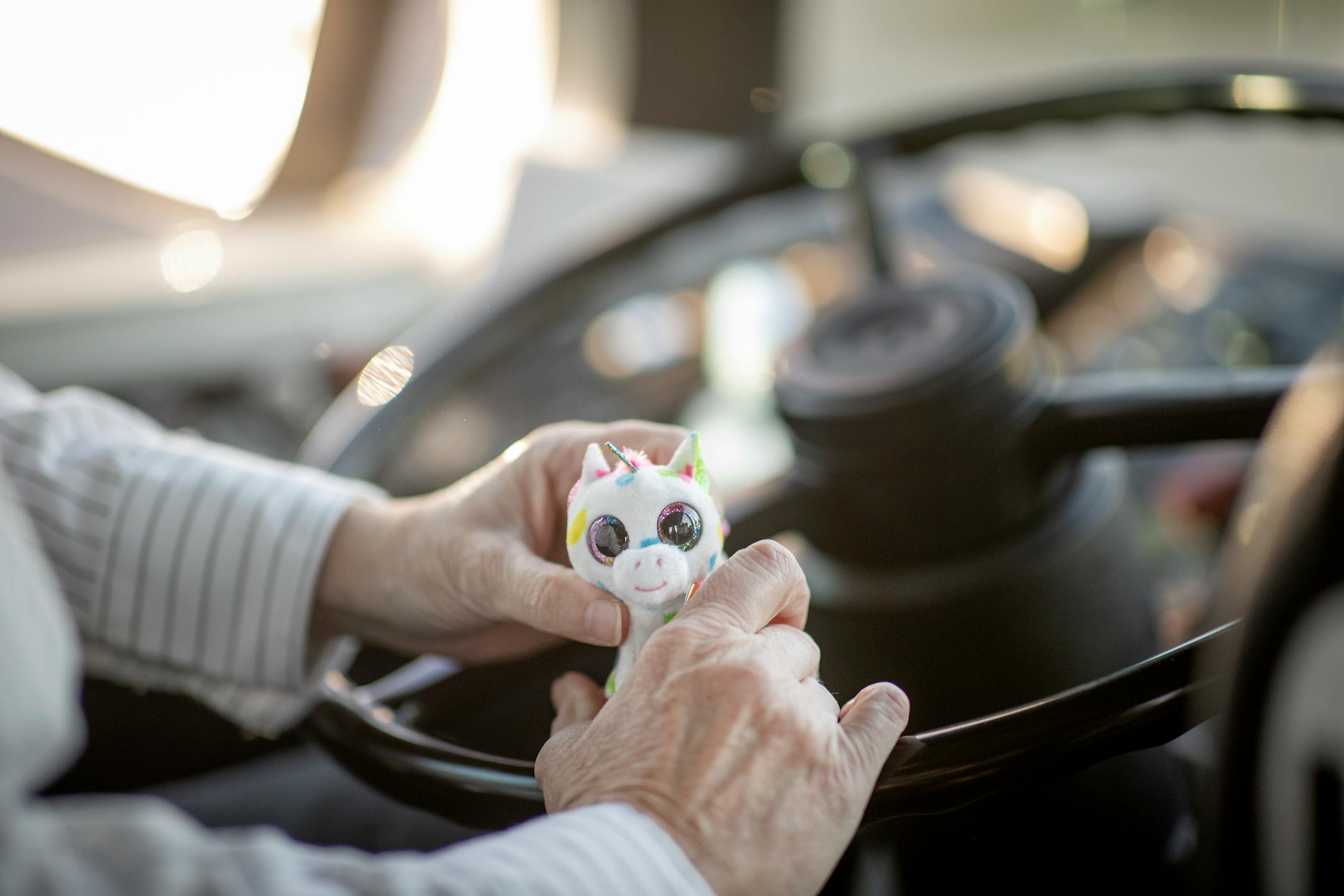Melanie Benson drove with a new gift that she received from another bus driver as they celebrated her anniversary, Monday, October 11, 2021 between Minneapolis and St. Paul.