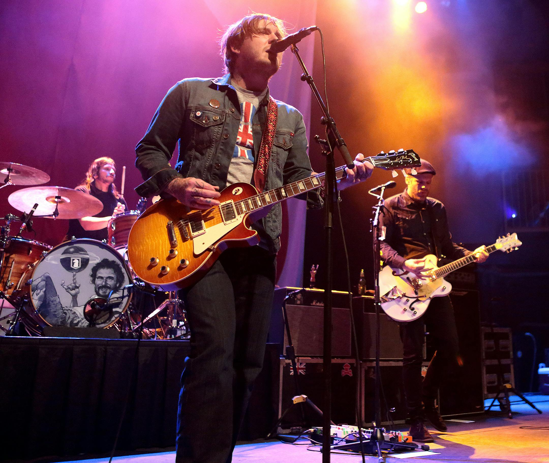 Benny Horowitz, from left, Brian Fallon, Ian Perkins and Alex Levine of the band The Gaslight Anthem perform in concert during their ìGet Hurt Tour 2015î at Rams Head Live on Monday, March 2, 2015, in Baltimore. (Photo by Owen Sweeney/Invision/AP)