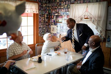 Kendall Qualls said goodbye to supporters Vitaly Sitko, Marina Kontorovich and Eric Sitko. He had lunch with supporters at Peg's Countryside Cafe in H