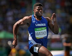 St. Paul sprinter Emmanuel Matadi, representing Liberia in the Summer Olympic games ran this morning in the Men's 200 meter heats. ] 2016 Summer Olymp