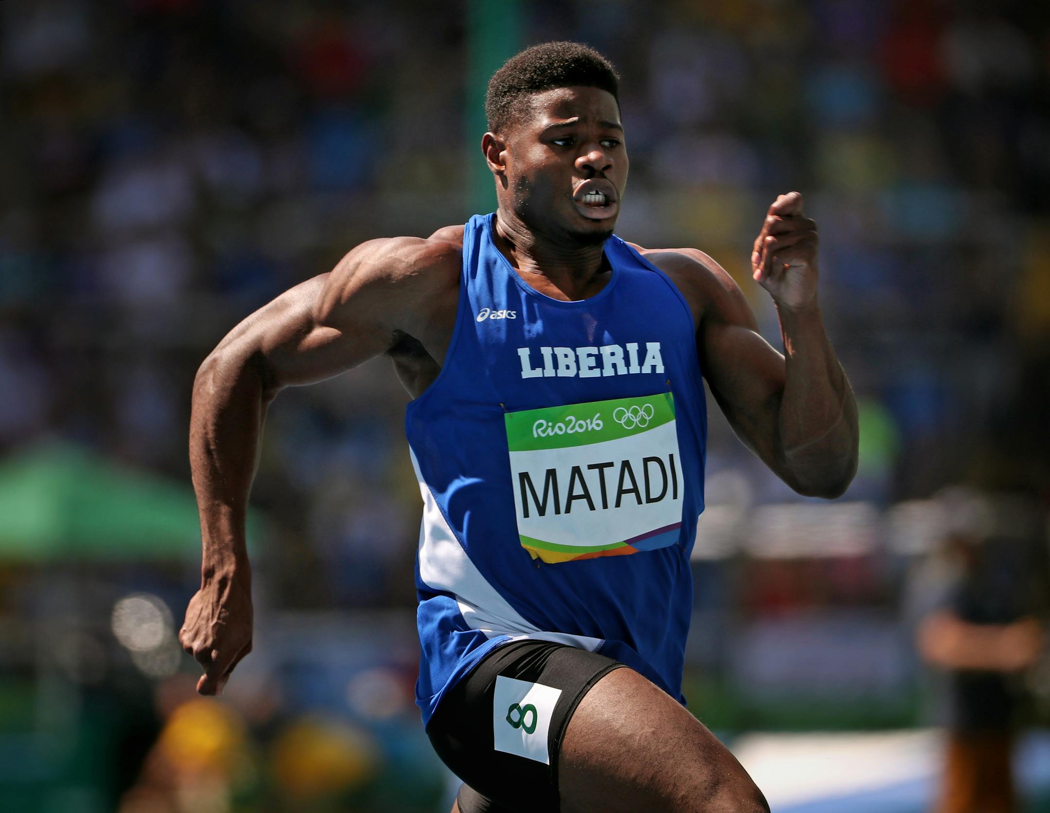 St. Paul sprinter Emmanuel Matadi, representing Liberia in the Summer Olympic games ran this morning in the Men's 200 meter heats. ] 2016 Summer Olympic Games - Rio Brazil brian.peterson@startribune.com Rio de Janeiro, Brazil - 08/16/2016