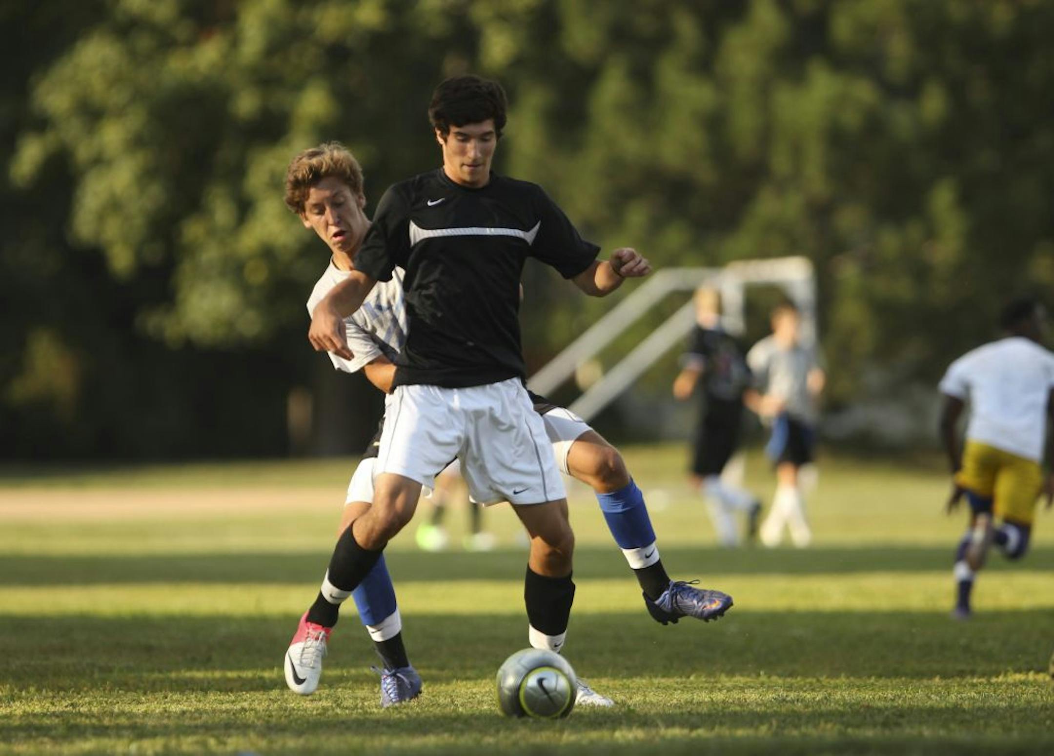 Falls sports began Monday for high school teams across the state, including the Minneapolis Southwest boys' soccer team at Lynnhurst Park. Southwest co-captain Zach Neiberger tried to keep the ball from the defense of Diego Rios during three-on-three drills.