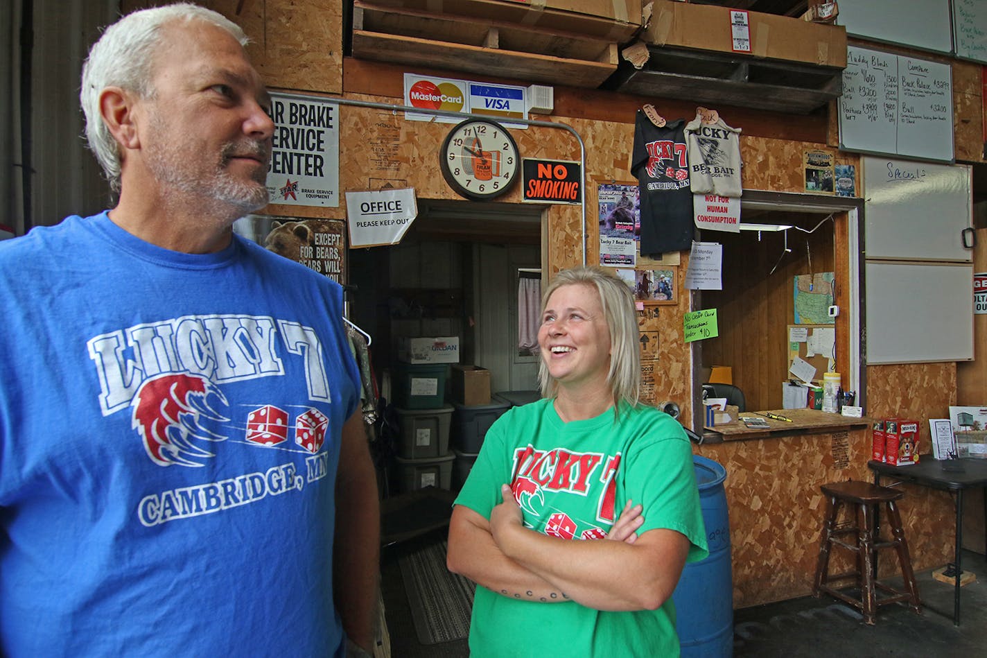 Cory and Jen Carlson operate what they say is the largest bulk bear bait company in the U.S. Their Lucky 7 Bear Bait warehouse complex in Cory's hometown of Cambridge, Minn., moves more than 4 million pounds a year of nuts, candy, frosting and other sweets. Half of all sales go to bear camps across Canada. They're in their 21st year of business. Photo by Tony Kennedy