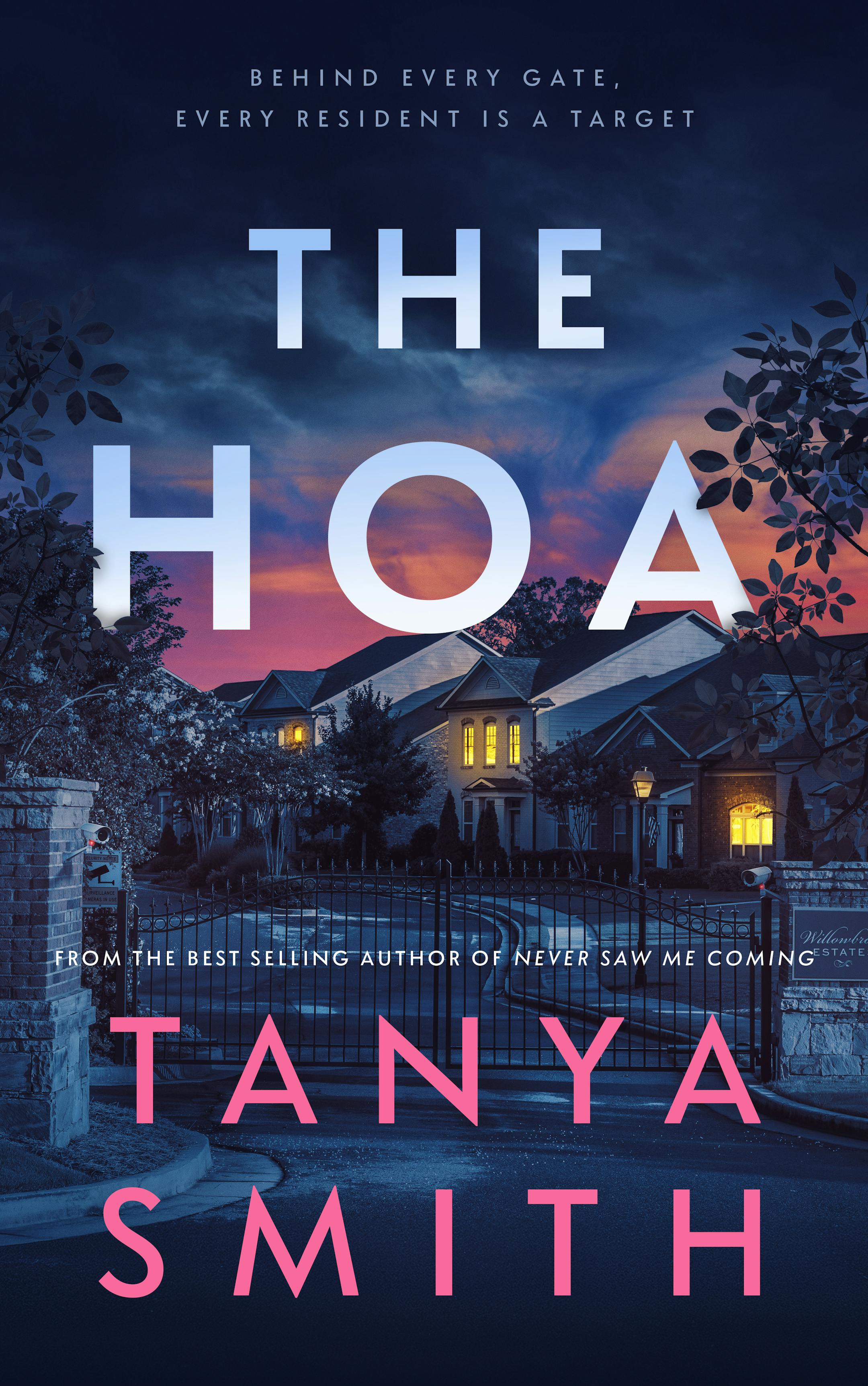 cover of The HOA is an illustration of a mansion behind a locked gate