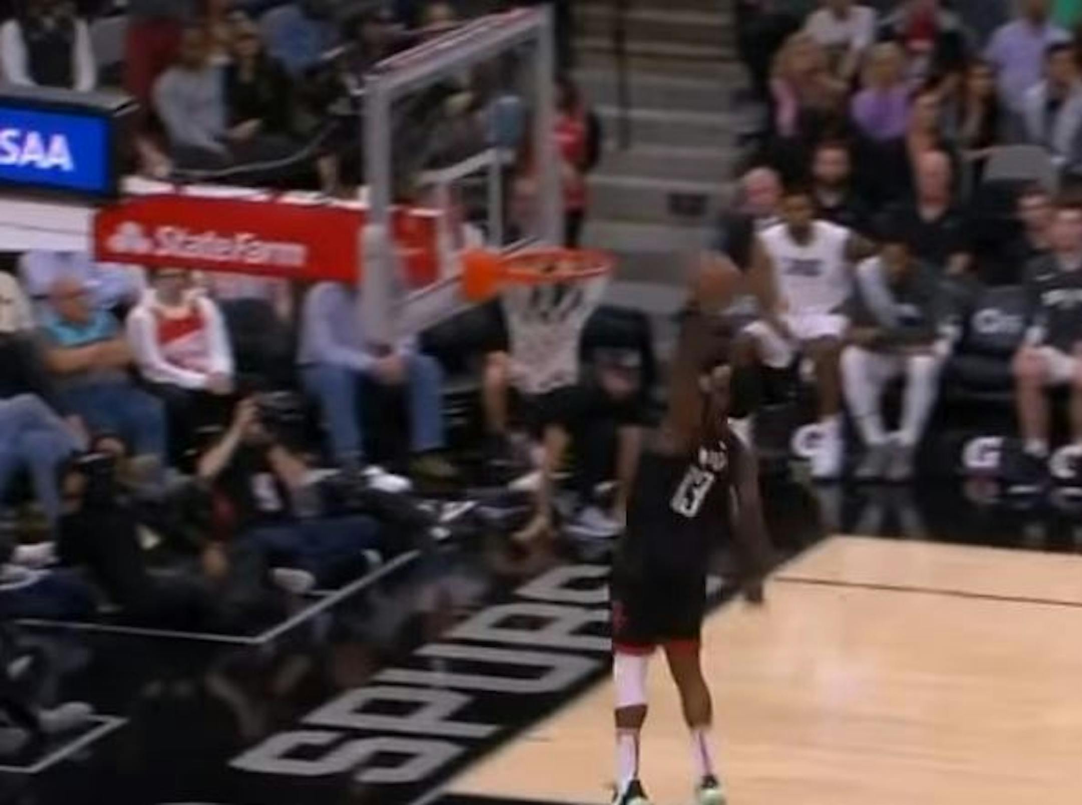 James Harden didn't get credit for this dunk against the Spurs.