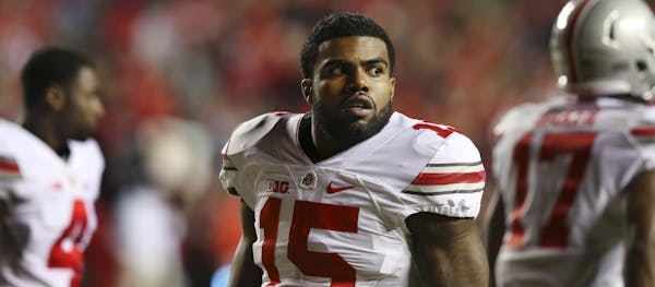 Ohio State running back Ezekiel Elliott (15) walks on the field during an NCAA college football game against Rutgers Saturday, Oct. 24, 2015, in Pisca