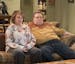 In this image released by ABC, Roseanne Barr, left, and John Goodman appear in a scene from the reboot of "Roseanne," premiering on Tuesday at 8 p.m. 