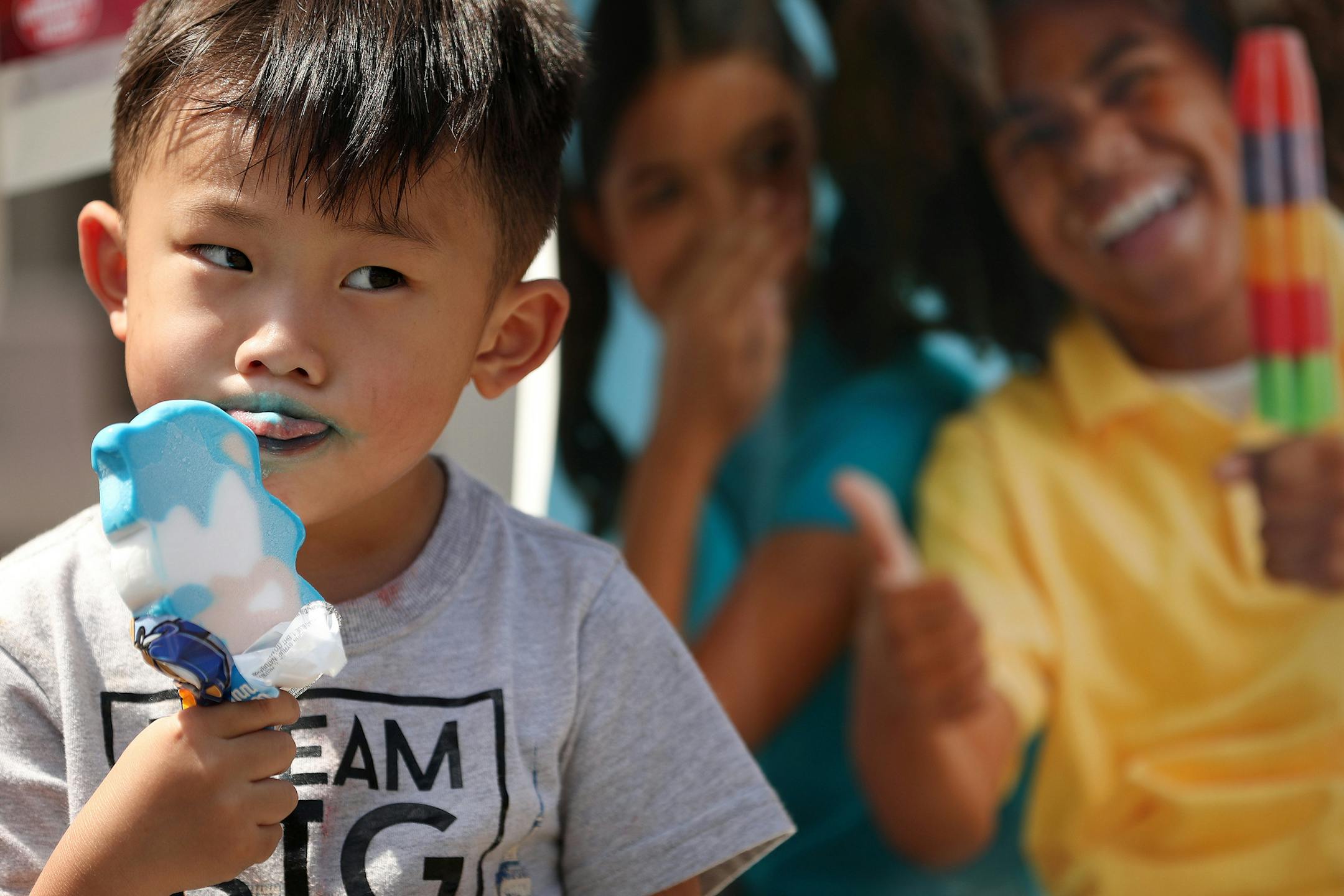 Vincen Vang, 3, of St. Paul sat as he ate an ice cream bar at the Watt Munisotaram Saturday. ] ANTHONY SOUFFLE ï anthony.souffle@startribune.com Monks and members of the public celebrated the Inauguration of the Mucalinda Pond at the Watt Munisotaram, a local Buddhist temple, Saturday Aug. 12, 2017 in Hampton, Minn. The three-day celebration involves the sanctification of the Buddha statue in the Reflection pool.