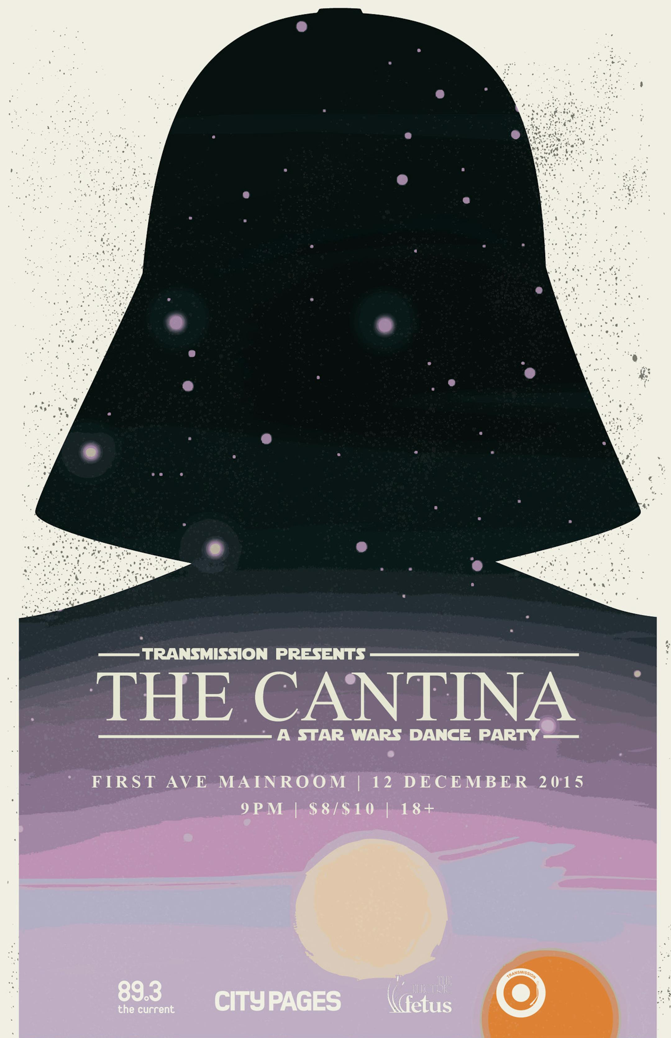 The Cantina Star Wars dance party at First Avenue (presented by Transmission), poster by Caroline Royce.