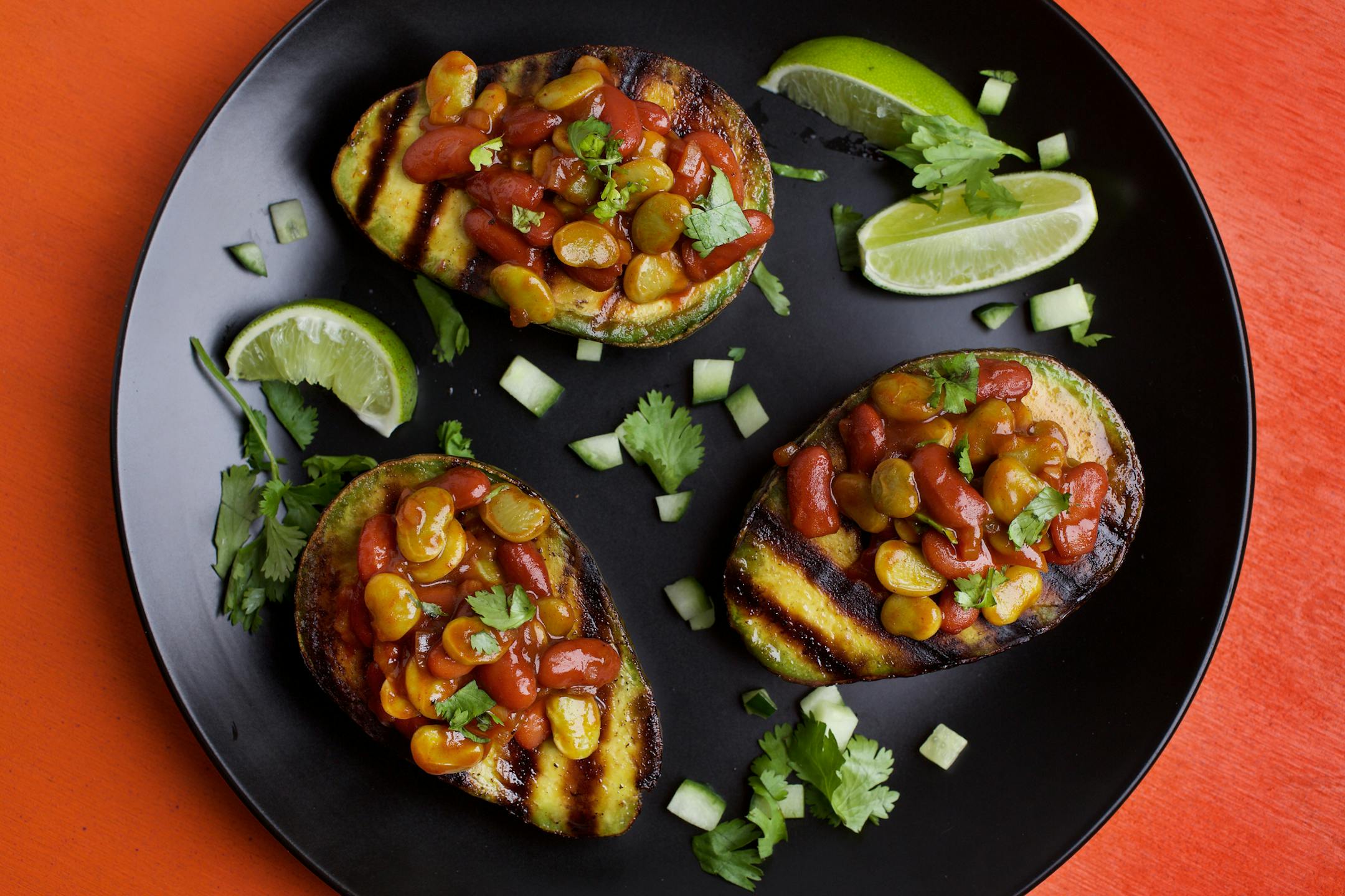 Grilled Avocados With Bourbon Barbecue Beans.