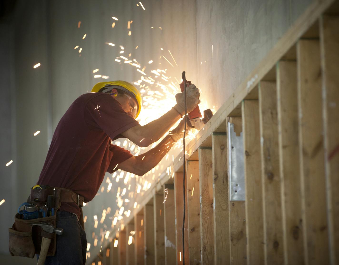 Dan Olson is an apprentice carpenter and is 1,000 hours short of the 7,000 hours of on-the-job experience he needs to complete his four-year training program. On Friday March 23, 2012 in St. Paul, Minn., he worked on breaking down a structure at L.J. Shosten Union Training Center on the last day of his training course through the carpenter's union. He needs to find 1,000 hours of work to earn at a higher rate. ] (RENEE JONES SCHNEIDER/ reneejones@startribune.com) Dan Olson